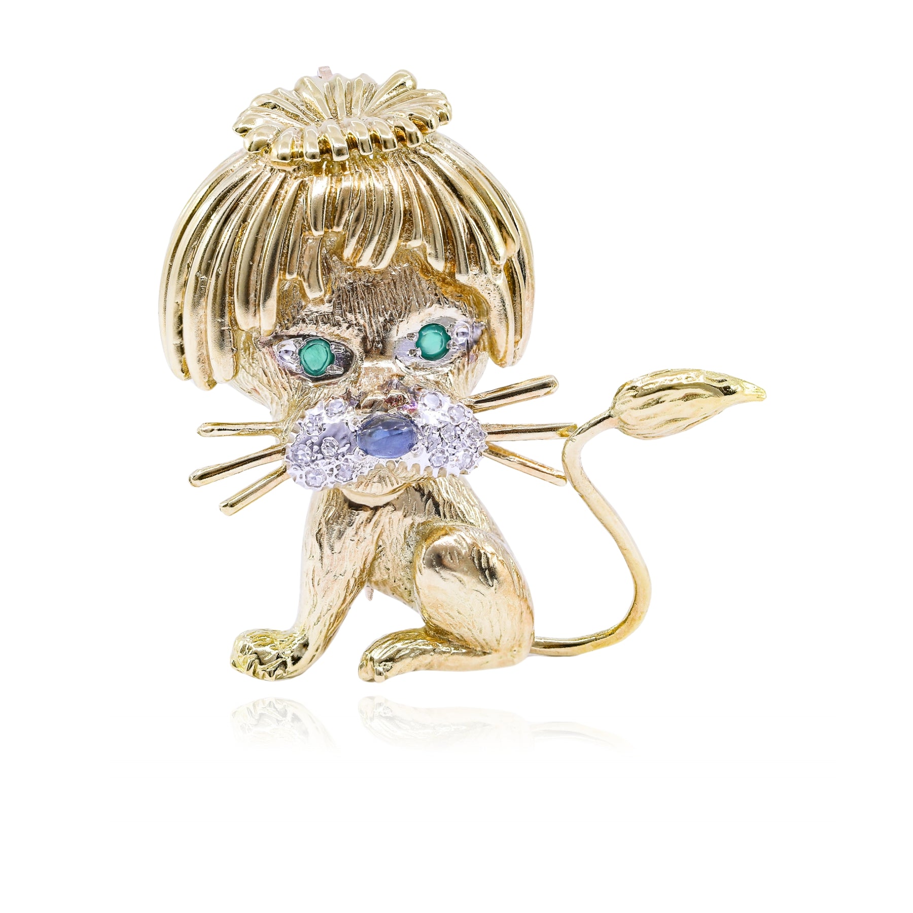 ESTATE 14K YELLOW GOLD GEMSTONE LION PIN