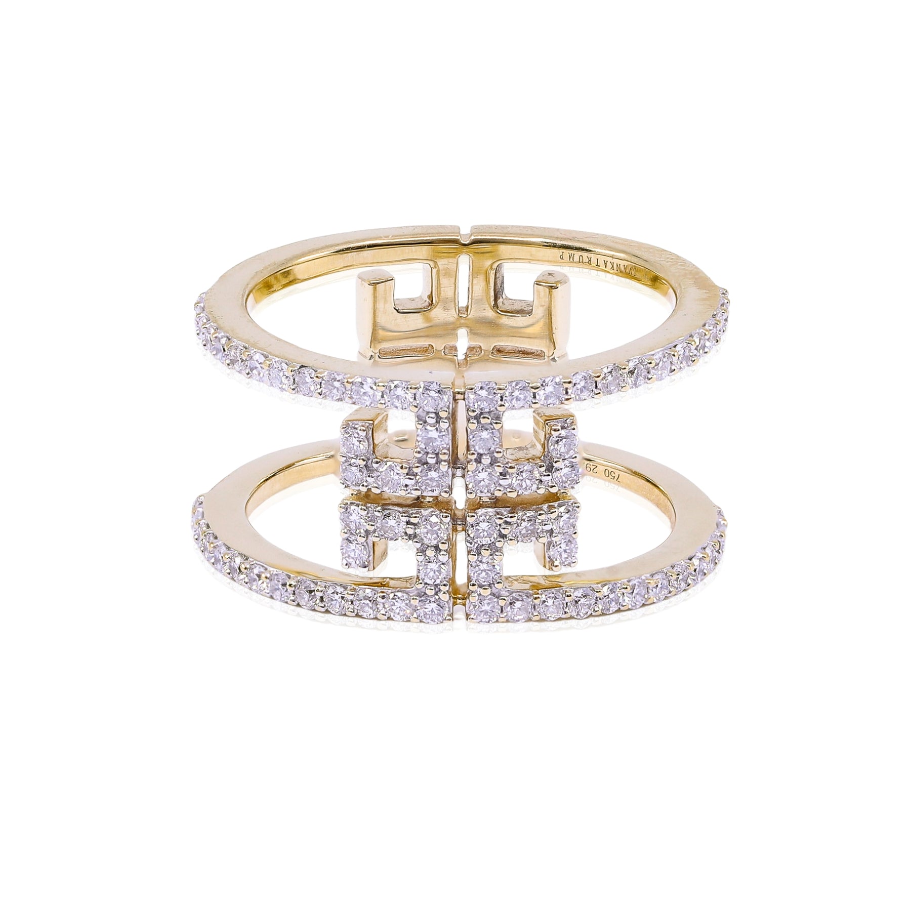 ESTATE IVANKA TRUMP 18K YELLOW GOLD DIAMOND LOGO RING - 0.36CTW