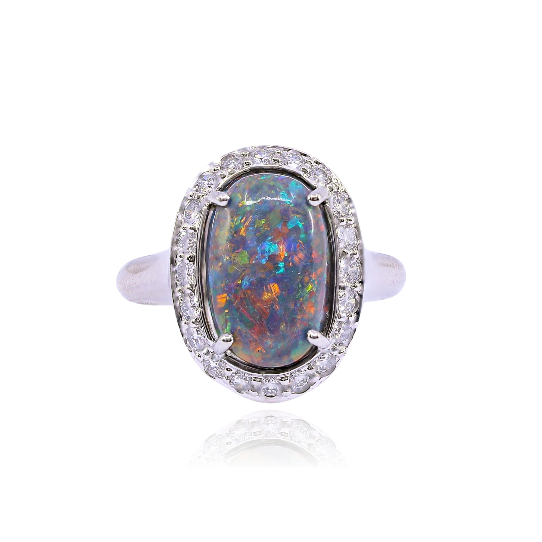 ESTATE PLATINUM BLACK OPAL DIAMOND HALO RING