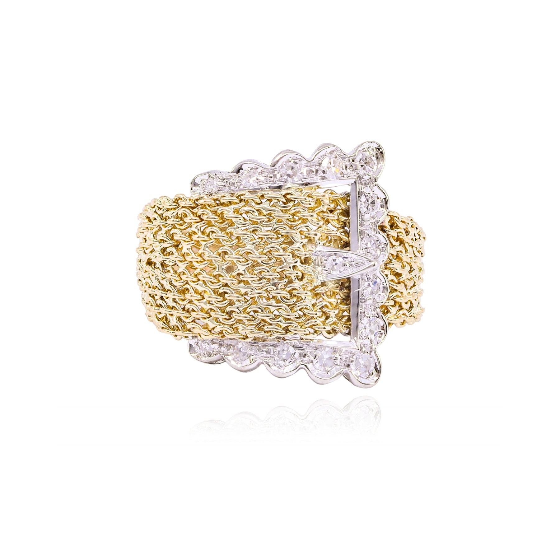 ESTATE 18K YELLOW GOLD DIAMOND BUCKLE RING - 0.15CTW