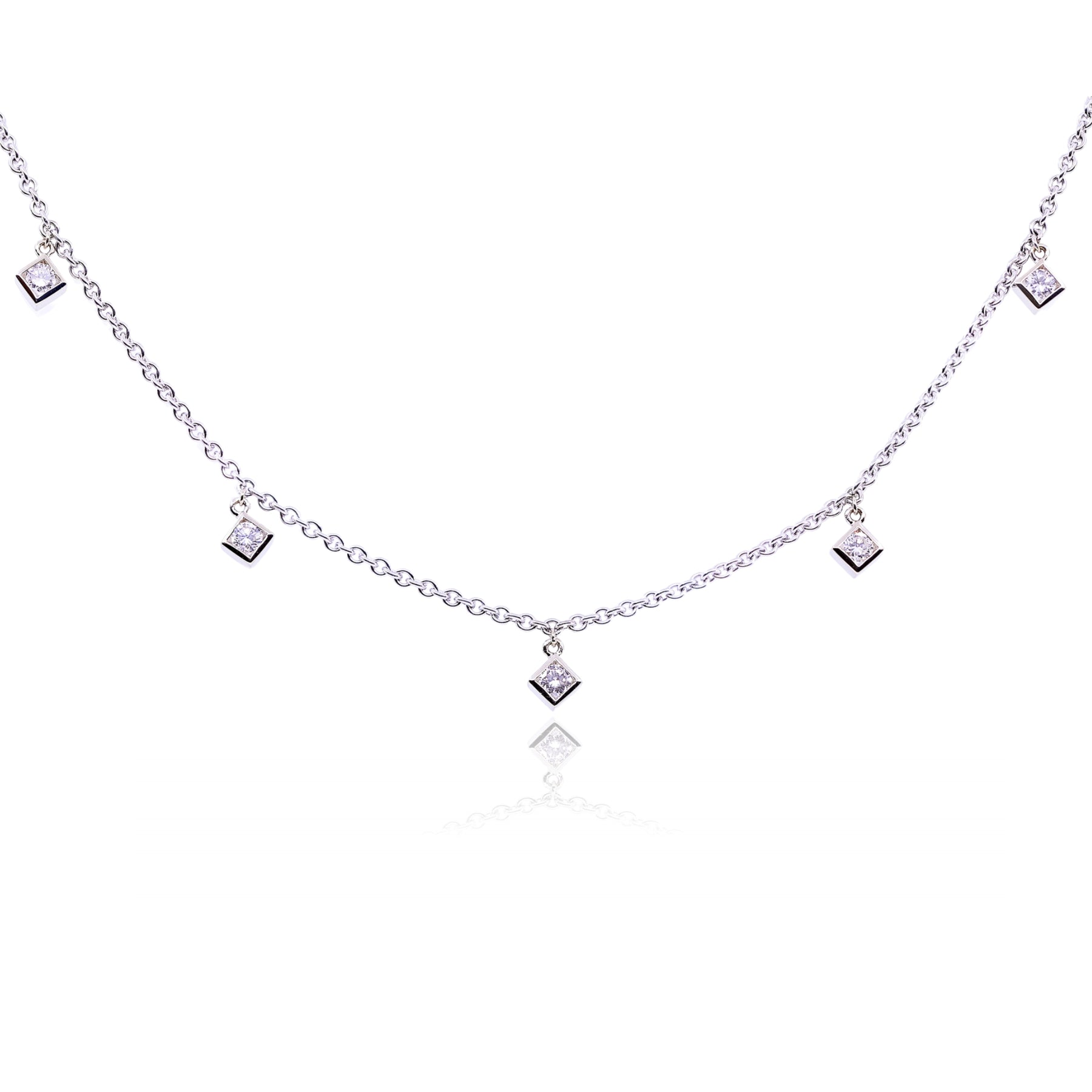 ESTATE 18K WHITE GOLD SQUARE DIAMOND DROP NECKLACE - 0.80CTW