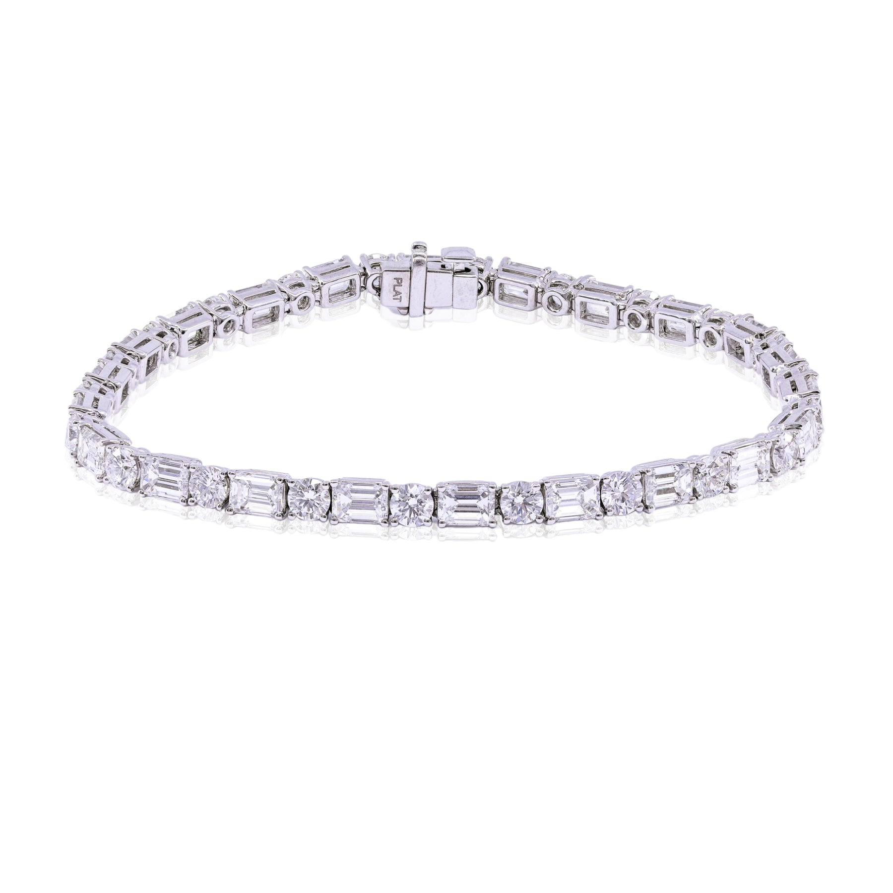 PLATINUM ROUND AND EMERALD CUT DIAMOND TENNIS BRACELET - 10.33CTW