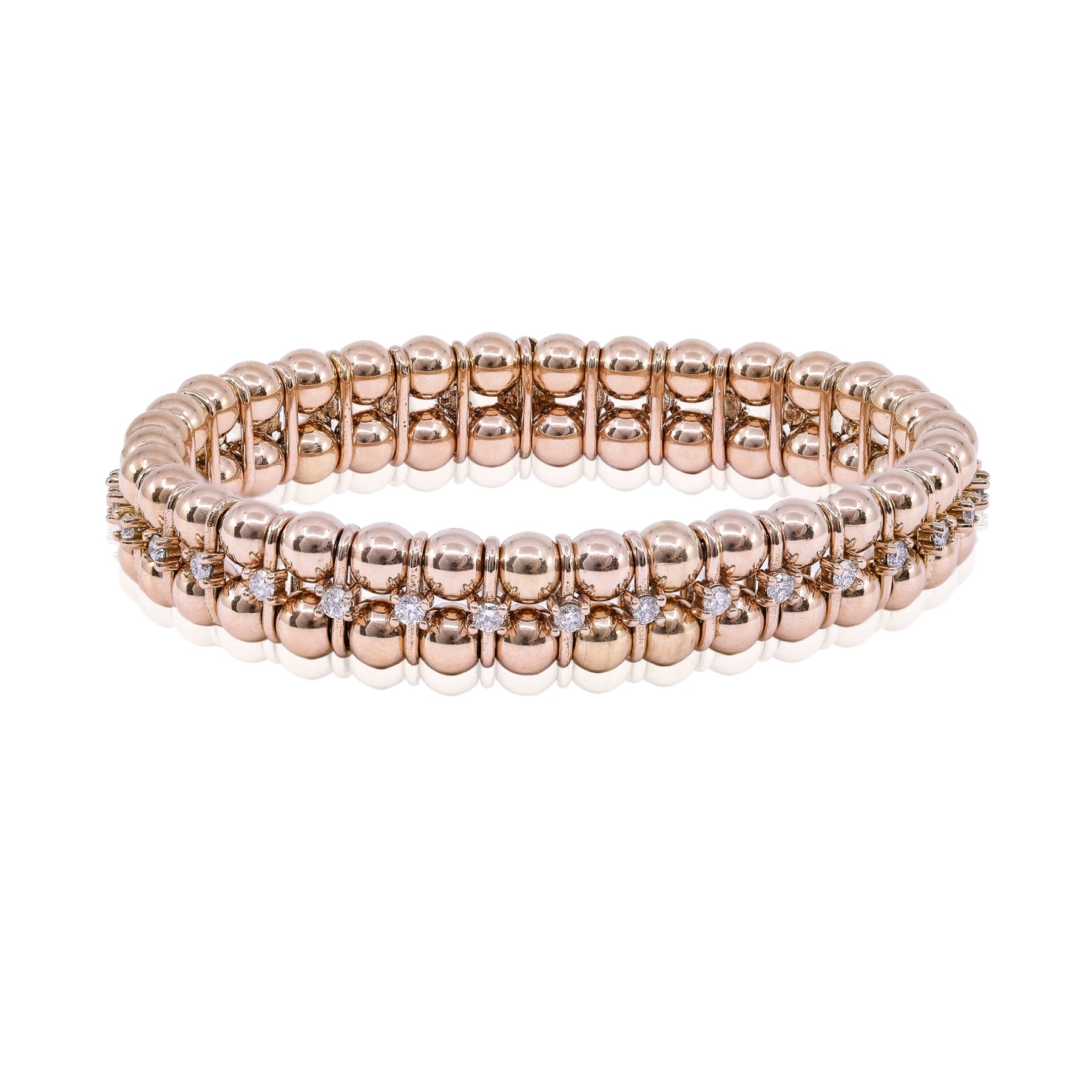 LUIGI TAVANTI 18K ROSE GOLD DOUBLE BEADED DIAMOND STRETCH BRACELET - 1.38CTW