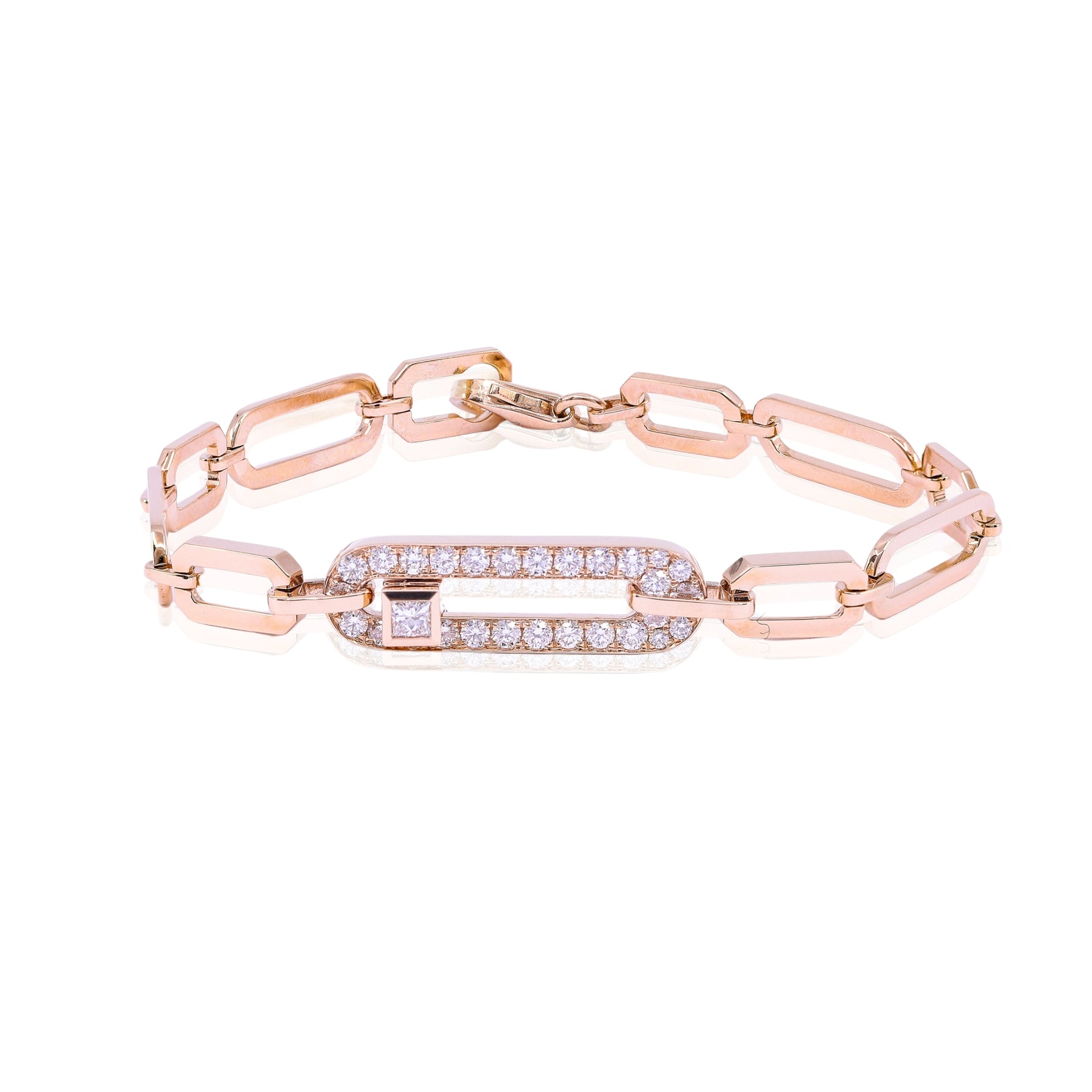 18K ROSE GOLD DIAMOND PAPERCLIP LINK BRACELET - 0.78CTW