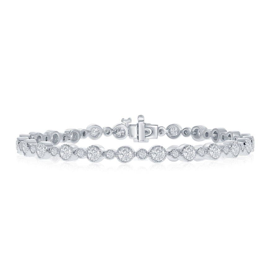 14K WHITE GOLD DIAMOND MILGRAIN BRACELET - 3.22CTW