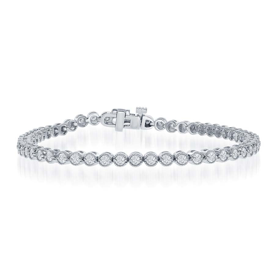 14K WHITE GOLD DIAMOND MILGRAIN BRACELET - 4.18CTW