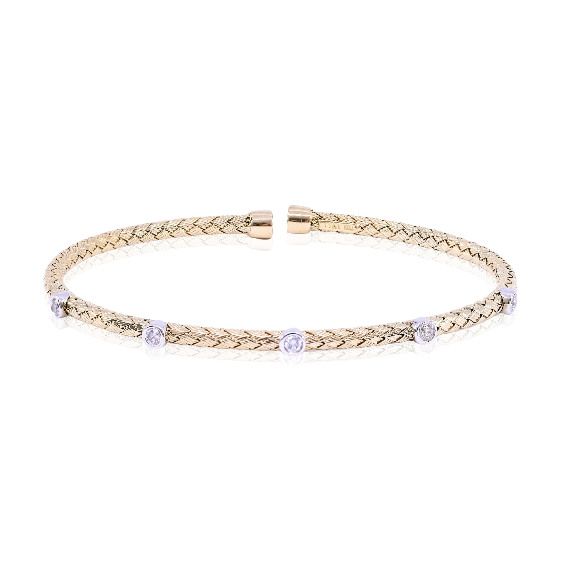 14K YELLOW GOLD DIAMOND FLEXIBLE CUFF BRACELET - 0.25CTW