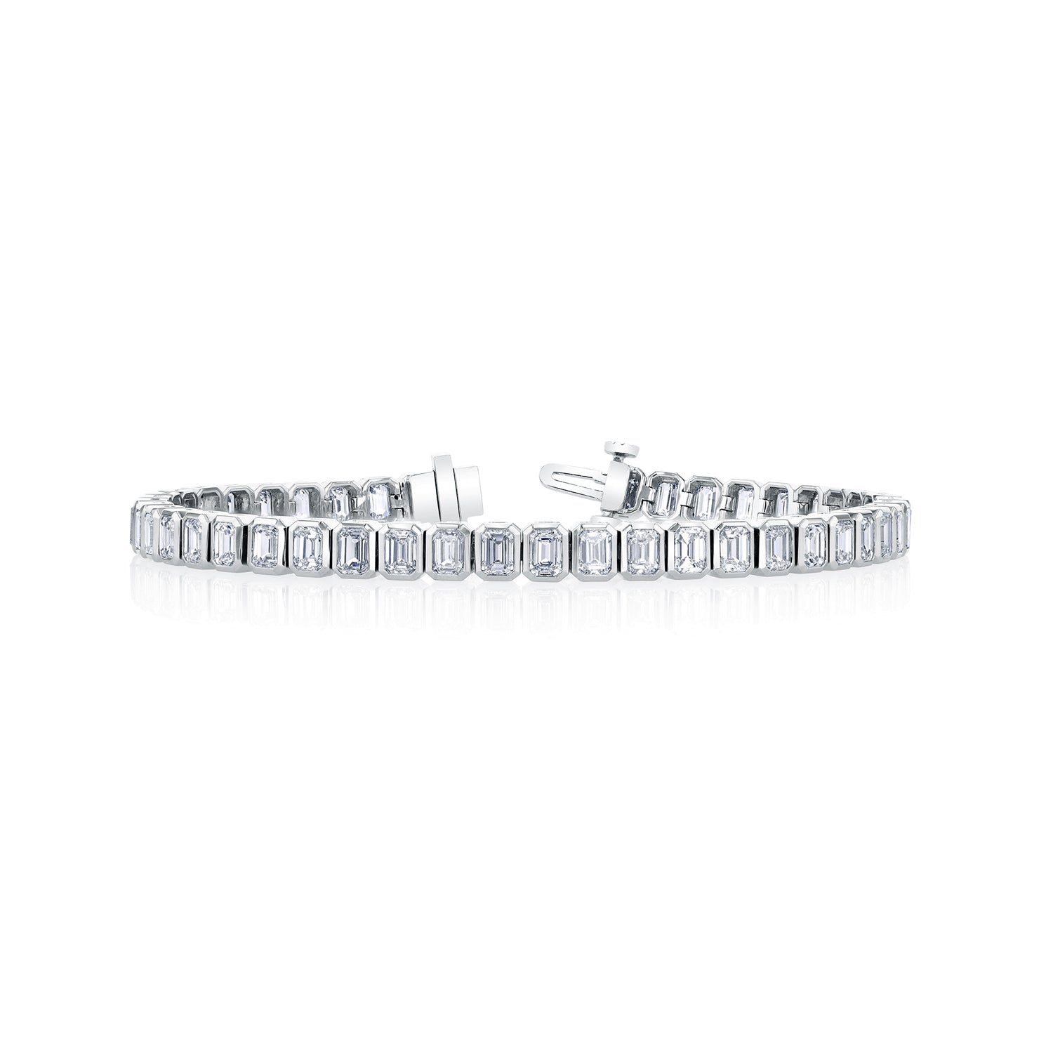 18K WHITE GOLD EMERALD-CUT DIAMOND TENNIS BRACELET - 7.51CTW