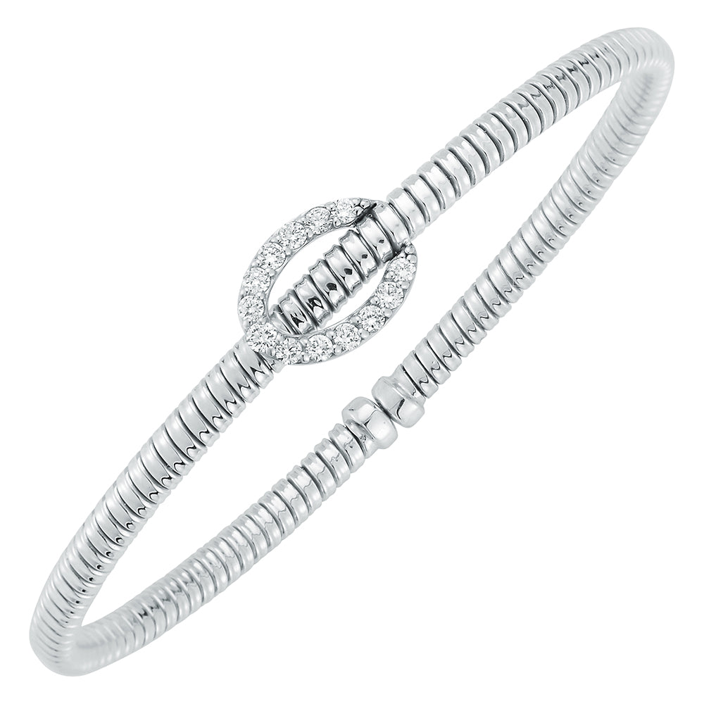 18K WHITE GOLD DIAMOND OPEN OVAL FLEXIBLE CUFF BRACELET - 0.30CTW