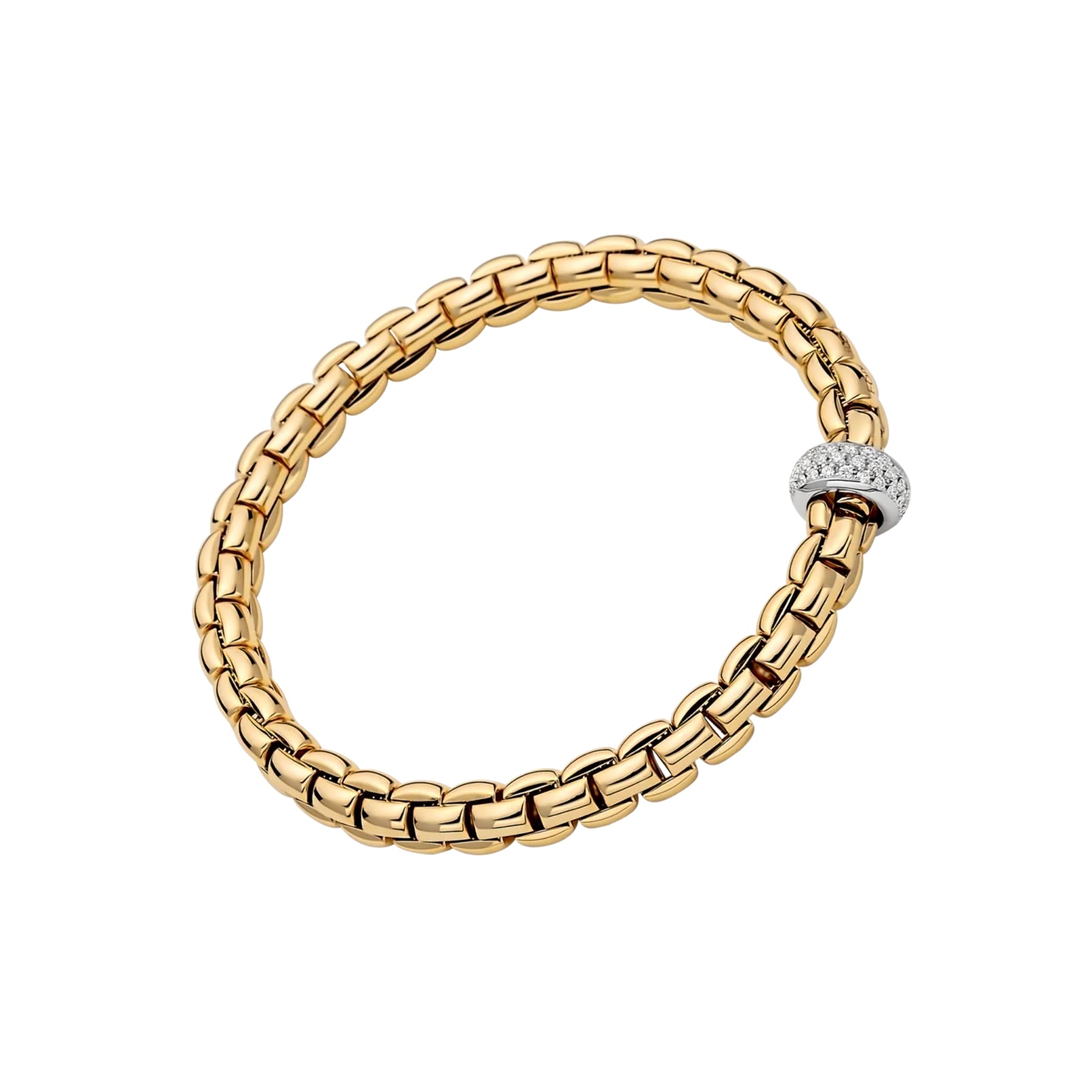 FOPE 18K YELLOW GOLD EKA COLLECTION DIAMOND PAVE RONDEL BRACELET