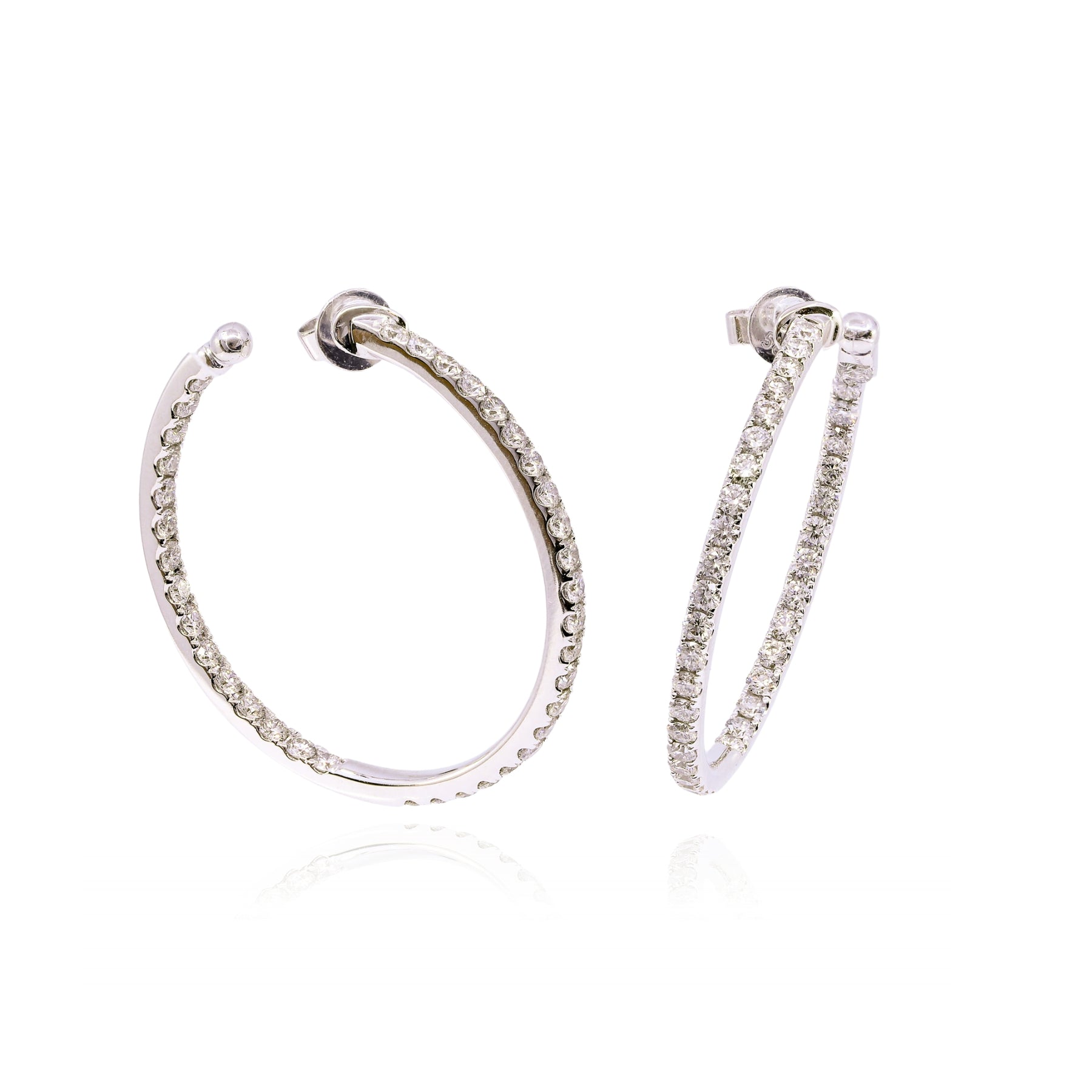 14K WHITE GOLD INSIDE OUT DIAMOND HOOP EARRINGS - 2.58CTW