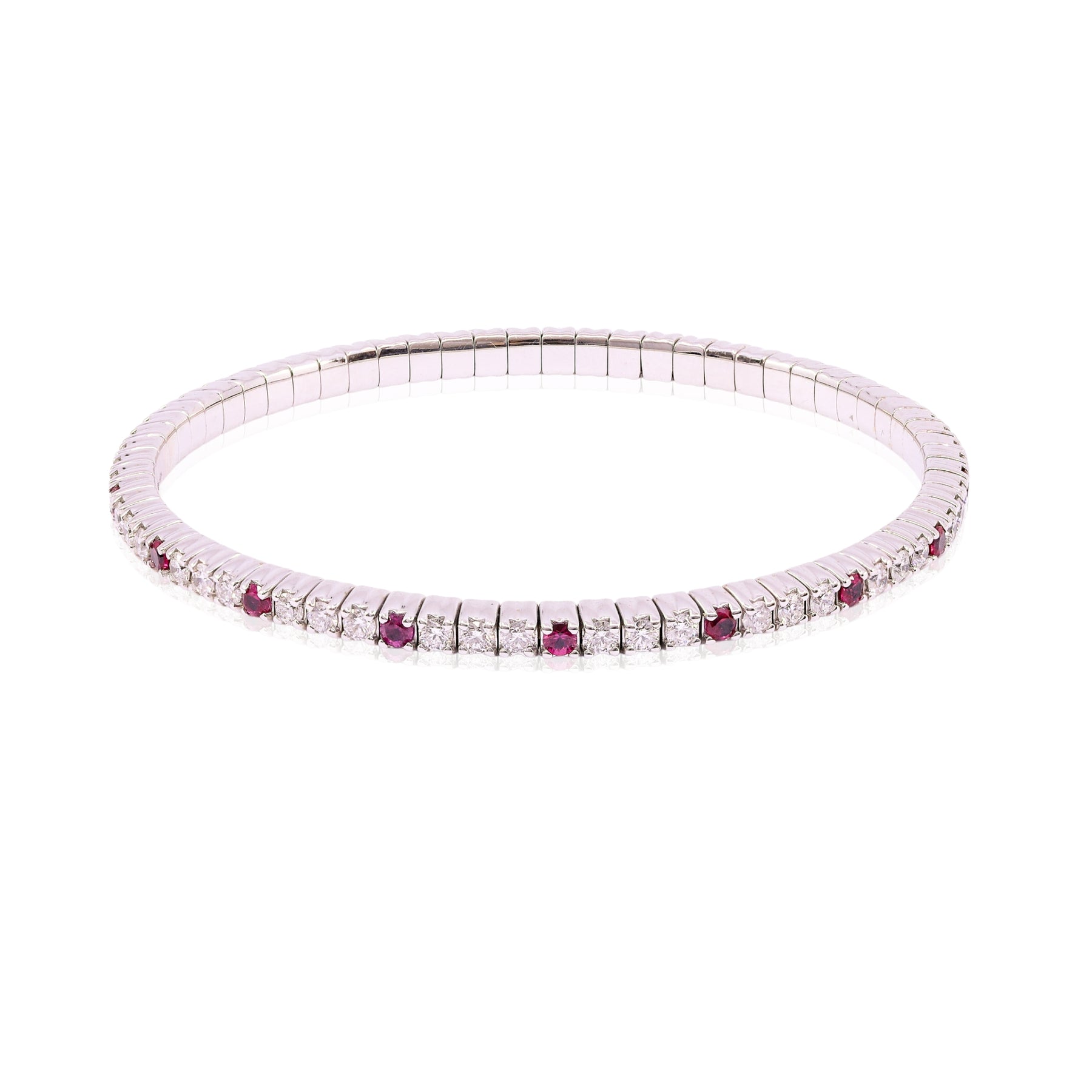 18K WHITE GOLD DIAMOND RUBY STRETCH BRACELET - 2.54CTW