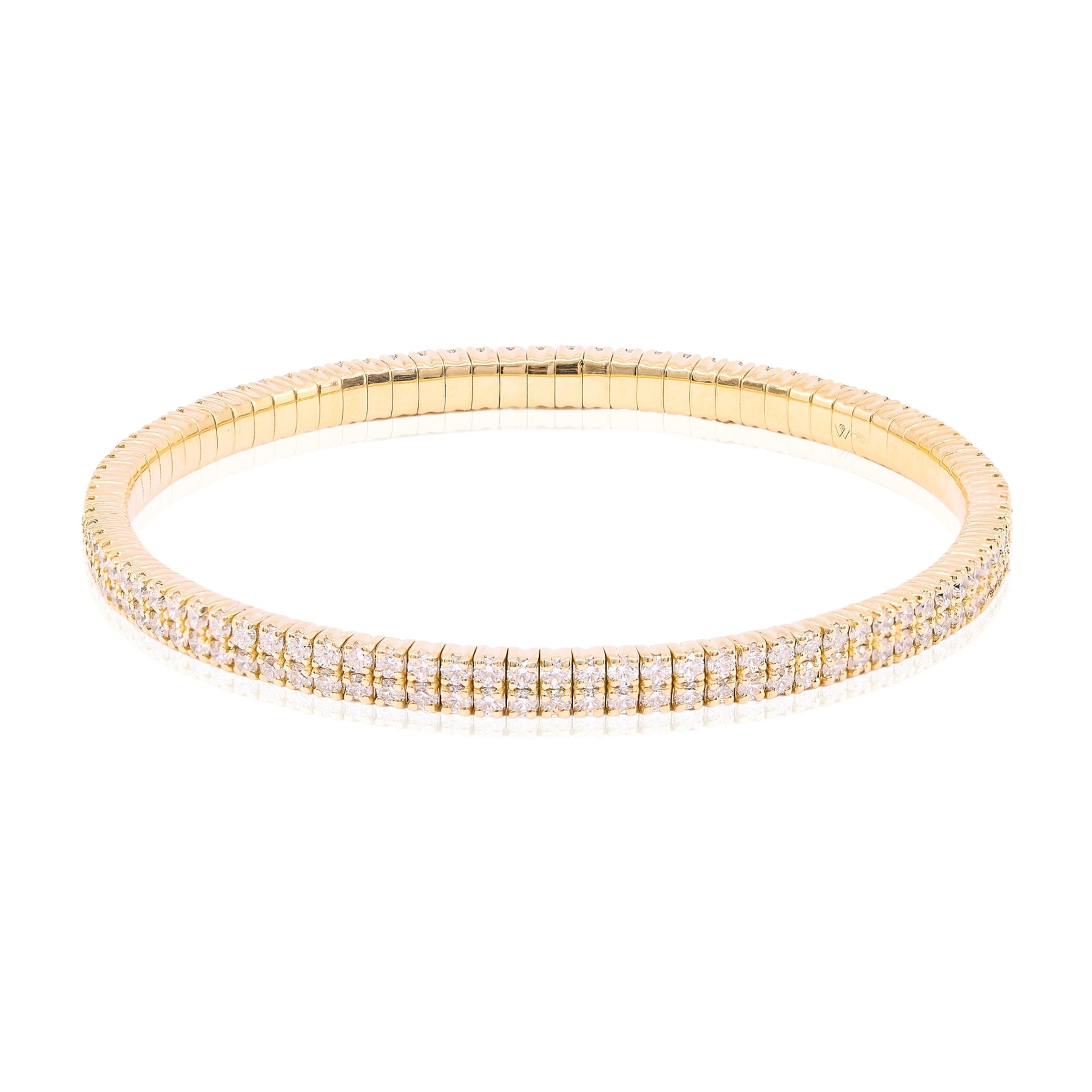 18K YELLOW GOLD DOUBLE ROW DIAMOND STRETCH BRACELET - 4.60CTW