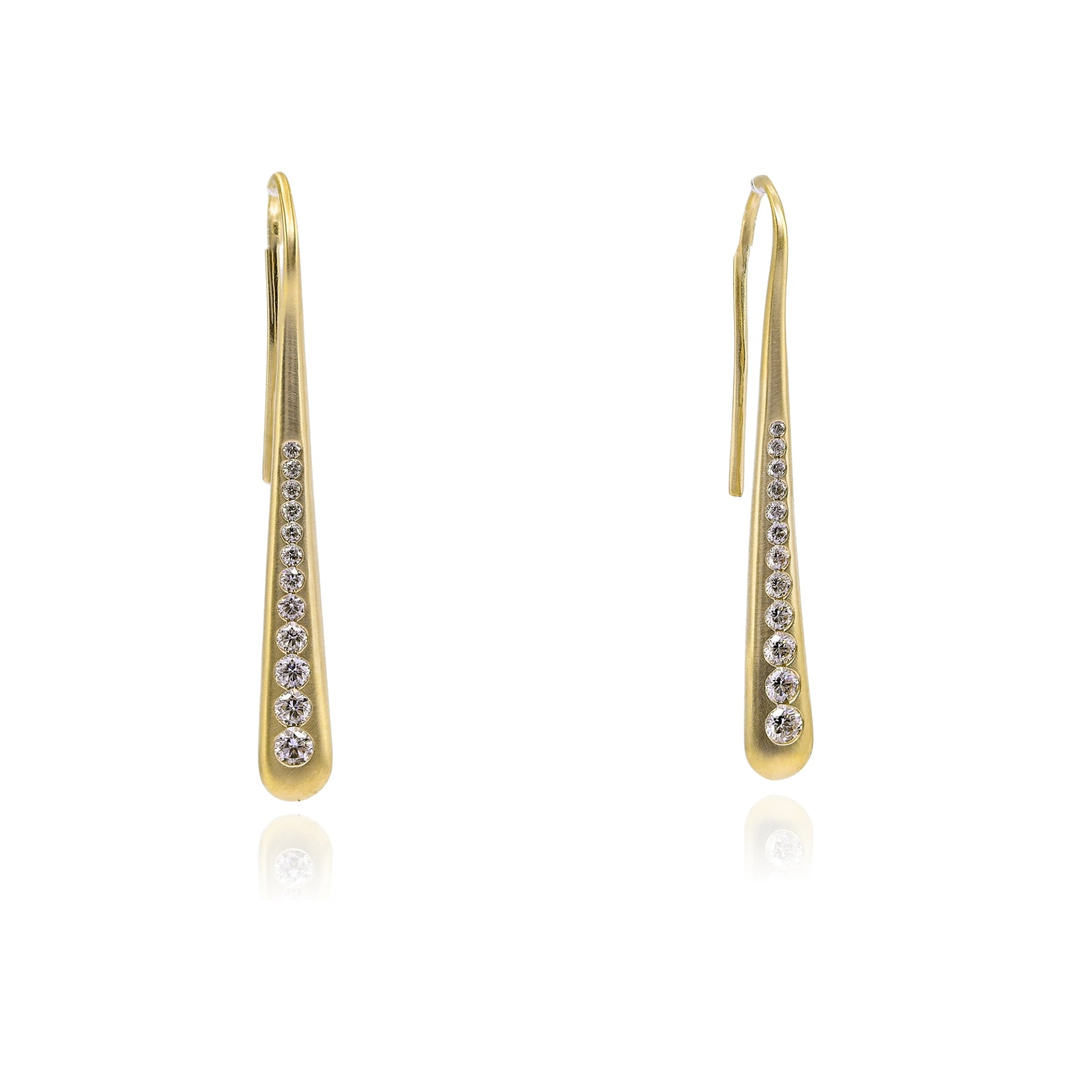 MARK PATTERSON 18K YELLOW GOLD TANGO GRADUATED DIAMOND LINE DROP EARRINGS 0.46CTW