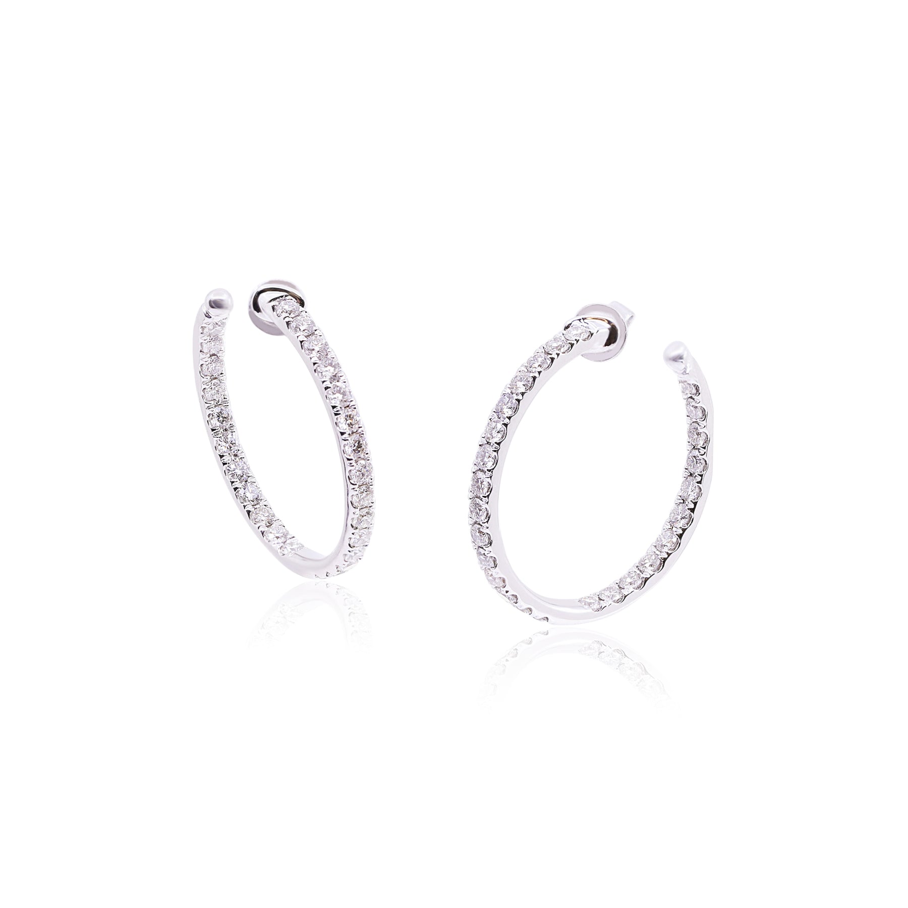 14K WHITE GOLD 30MM INSIDE-OUTSIDE DIAMOND HOOP EARRINGS 2.51CTW