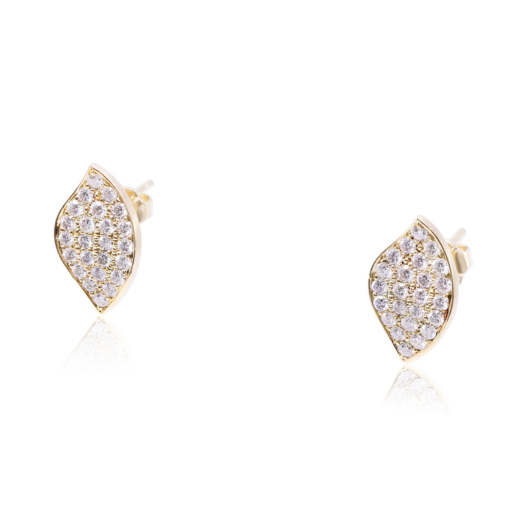 18K YELLOW GOLD DIAMOND PAVE LOTUS STUD EARRINGS