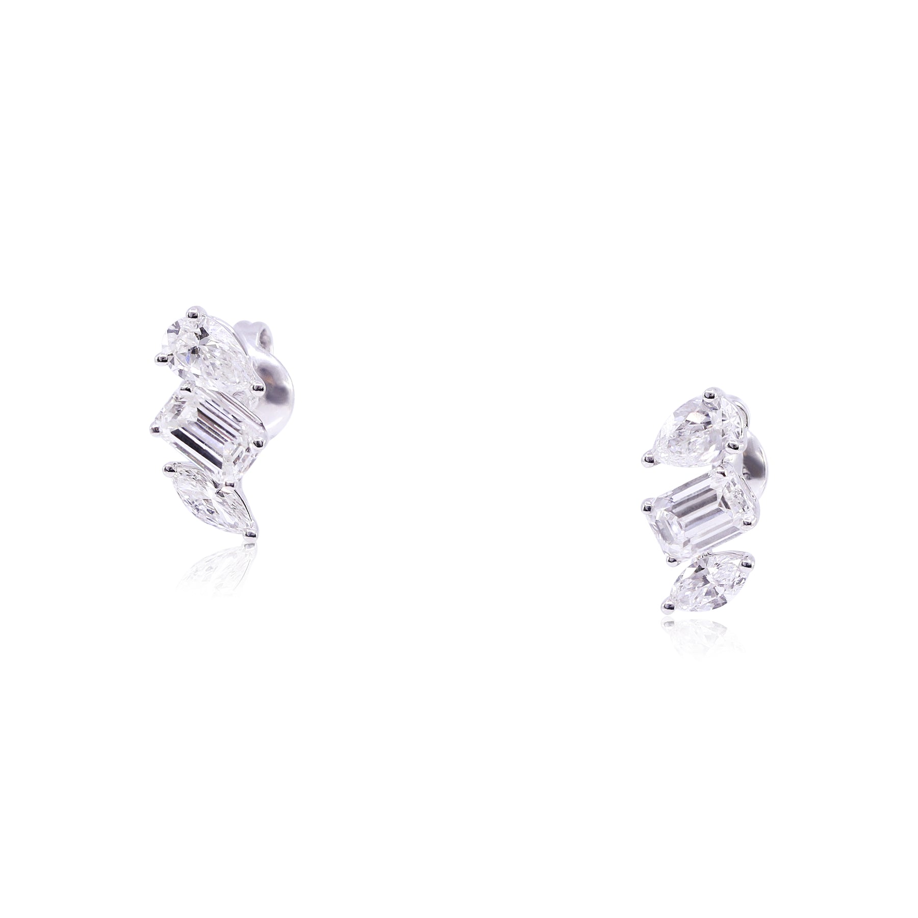 18K WHITE GOLD MIXED CUT DIAMOND STUD EARRINGS - 2.62 CT