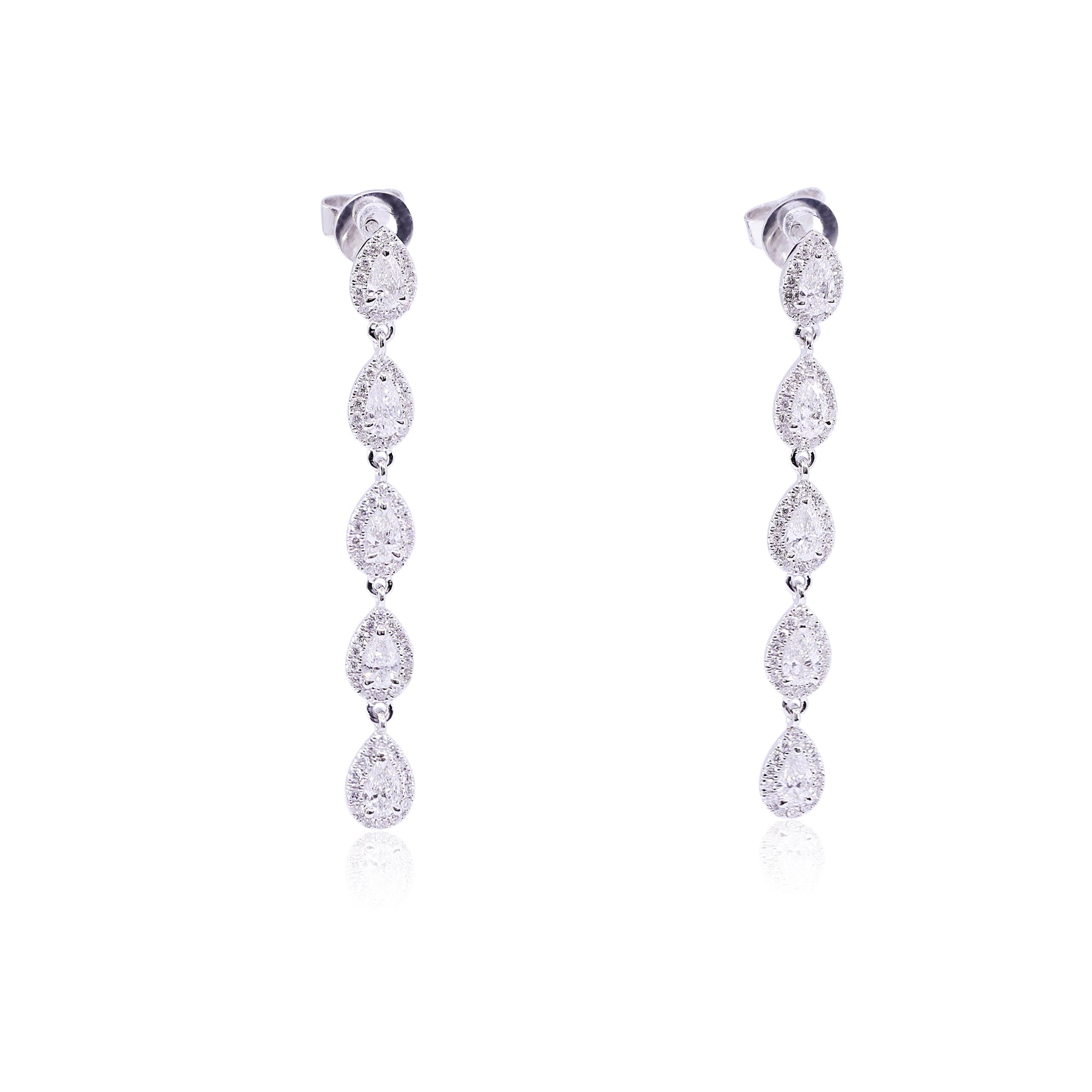 18K WHITE GOLD PEAR SHAPE DIAMOND DANGLE EARRINGS - 1.71CTW