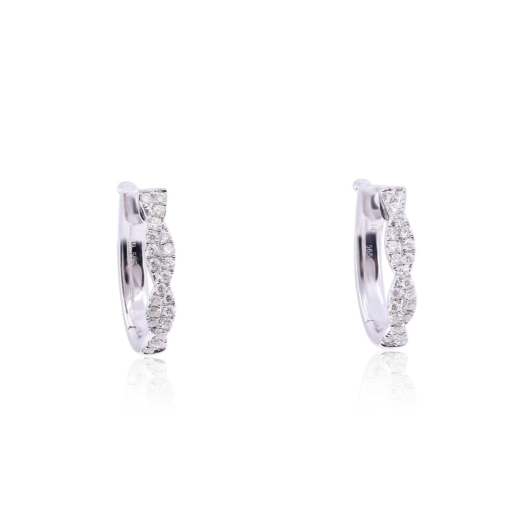 14K WHITE GOLD DIAMOND TWIST HOOP EARRINGS 0.56CTW