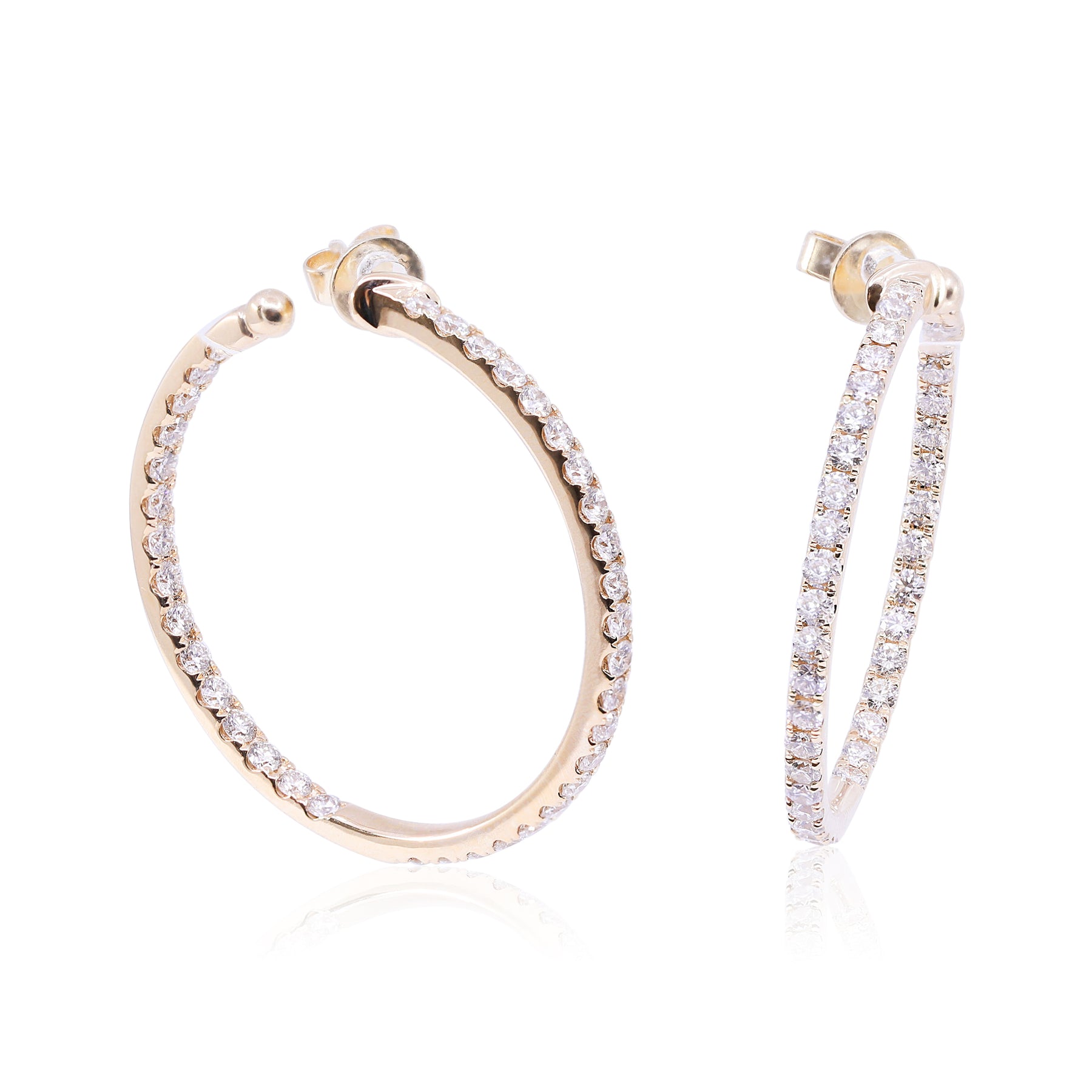 14K YELLOW GOLD INSIDE OUT DIAMOND HOOP EARRINGS - 2.59CTW