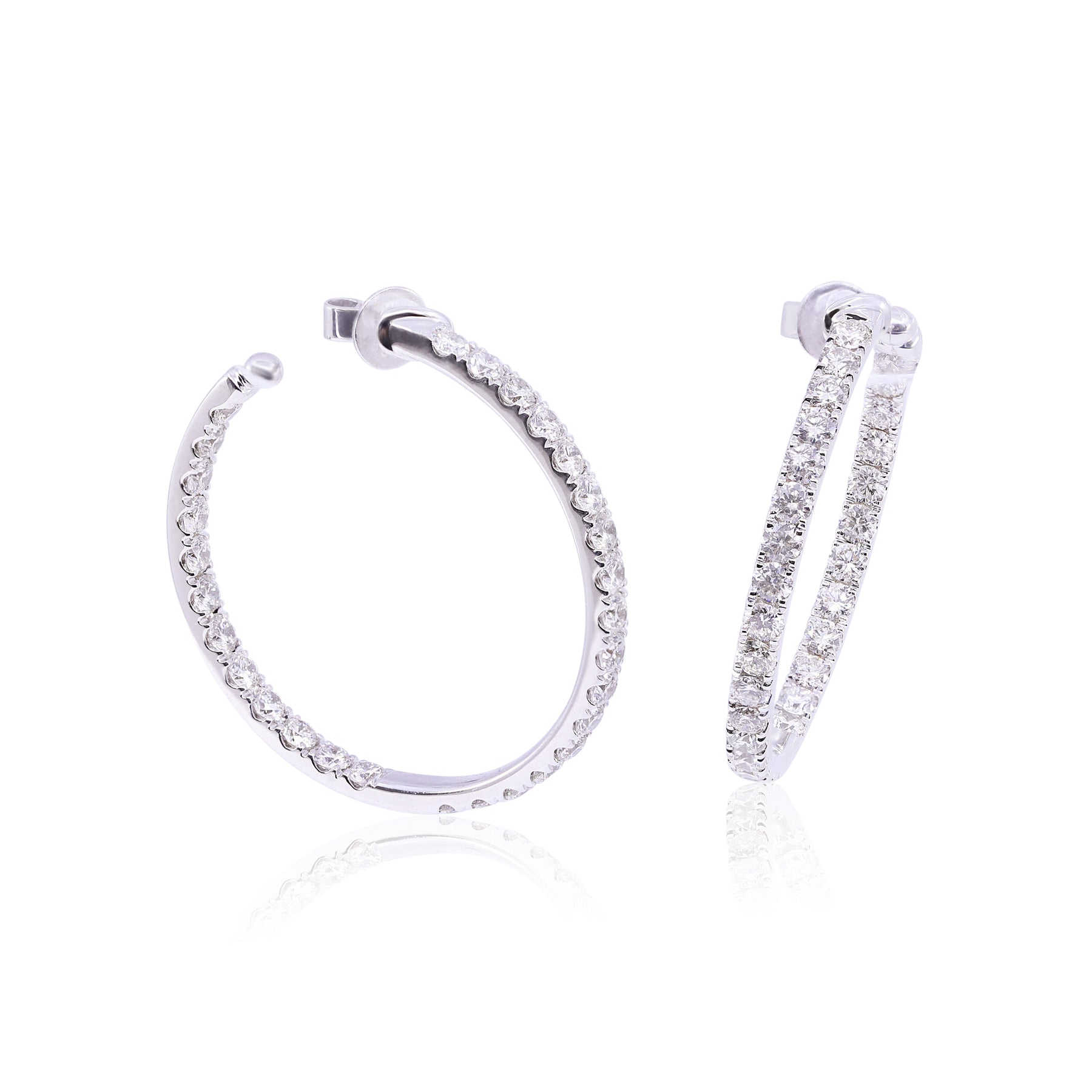 14K WHITE GOLD INSIDE OUT DIAMOND HOOP EARRINGS - 4.04CTW