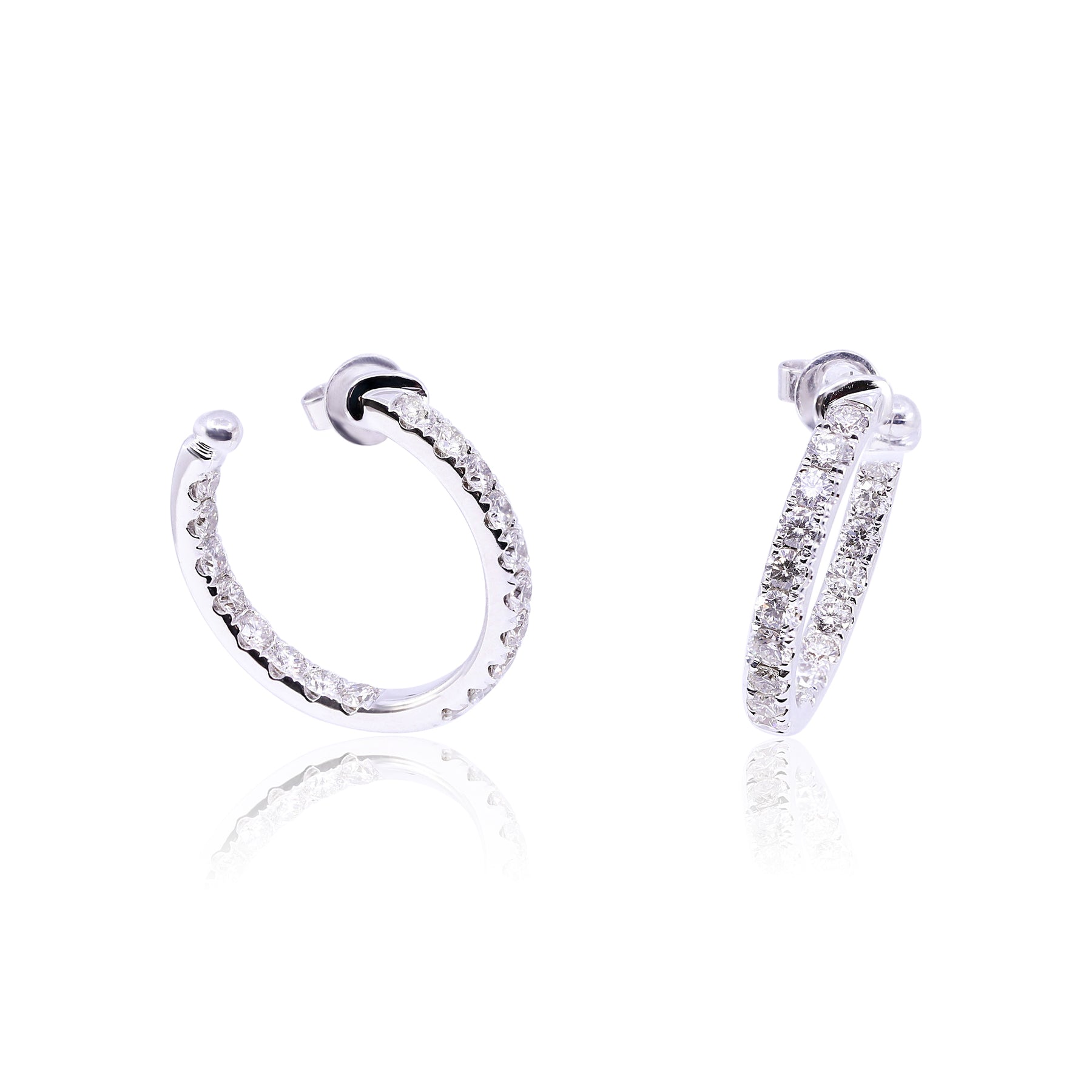 14K WHITE GOLD INSIDE OUT DIAMOND HOOP EARRINGS - 2.13CTW