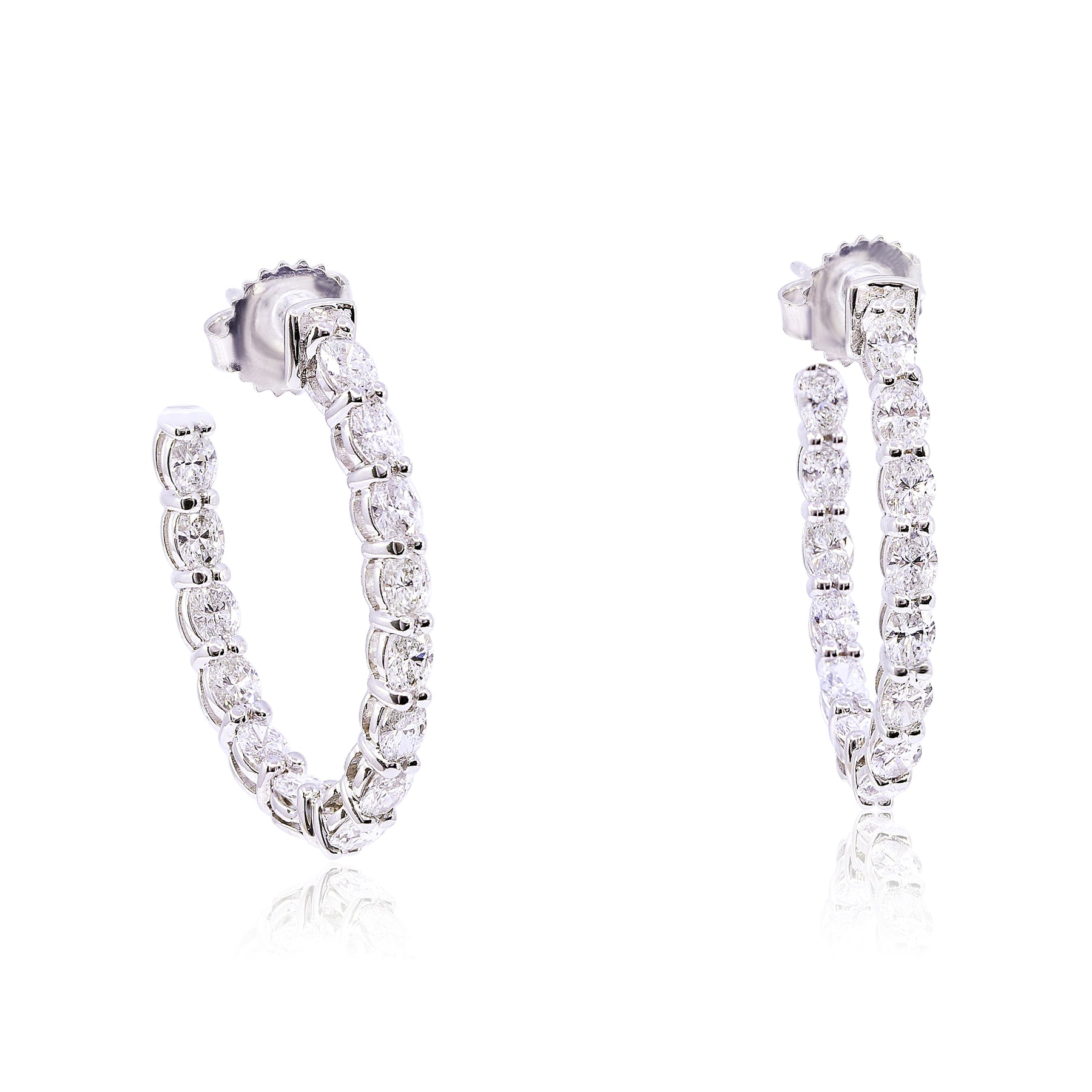 14K WHITE GOLD INSIDE OUT OVAL DIAMOND HOOP EARRINGS - 2.46CTW