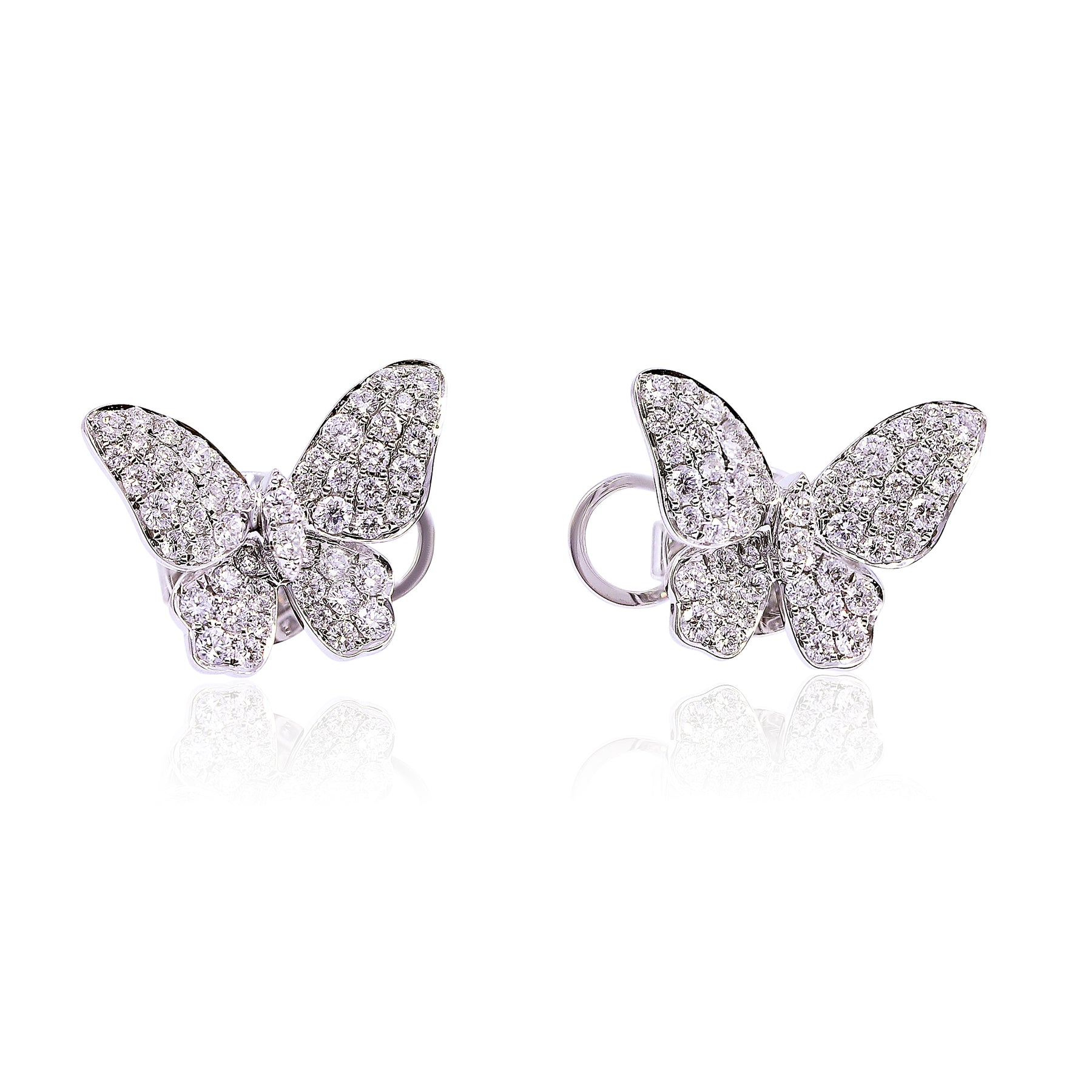 18K WHITE GOLD PAVE BUTTERFLY STUD EARRINGS 1.09CTW