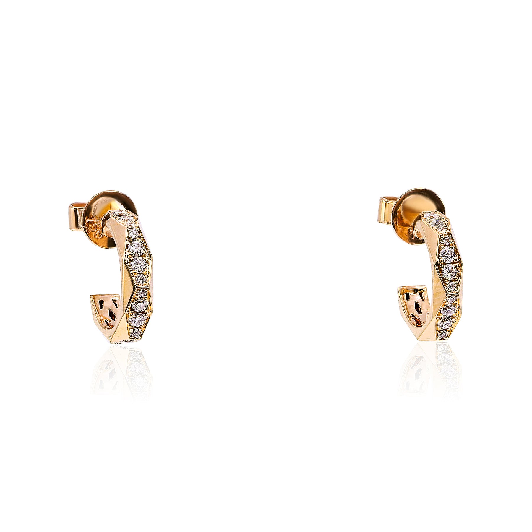 18K ROSE GOLD 13MM DIAMOND HOOP EARRINGS 0.28CTW