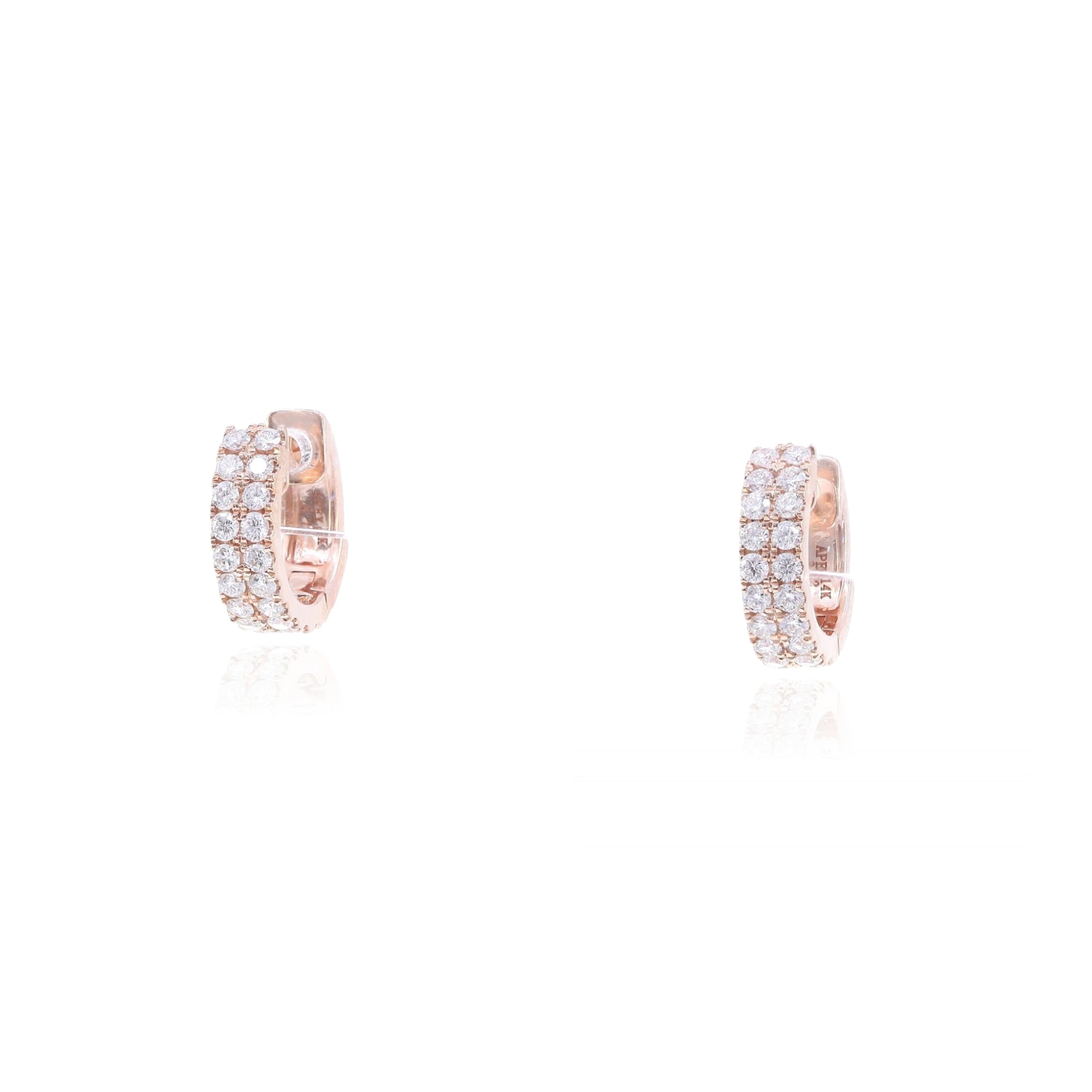 14K ROSE GOLD 2 ROW HUGGIE HOOP EARRINGS - 0.67CTW