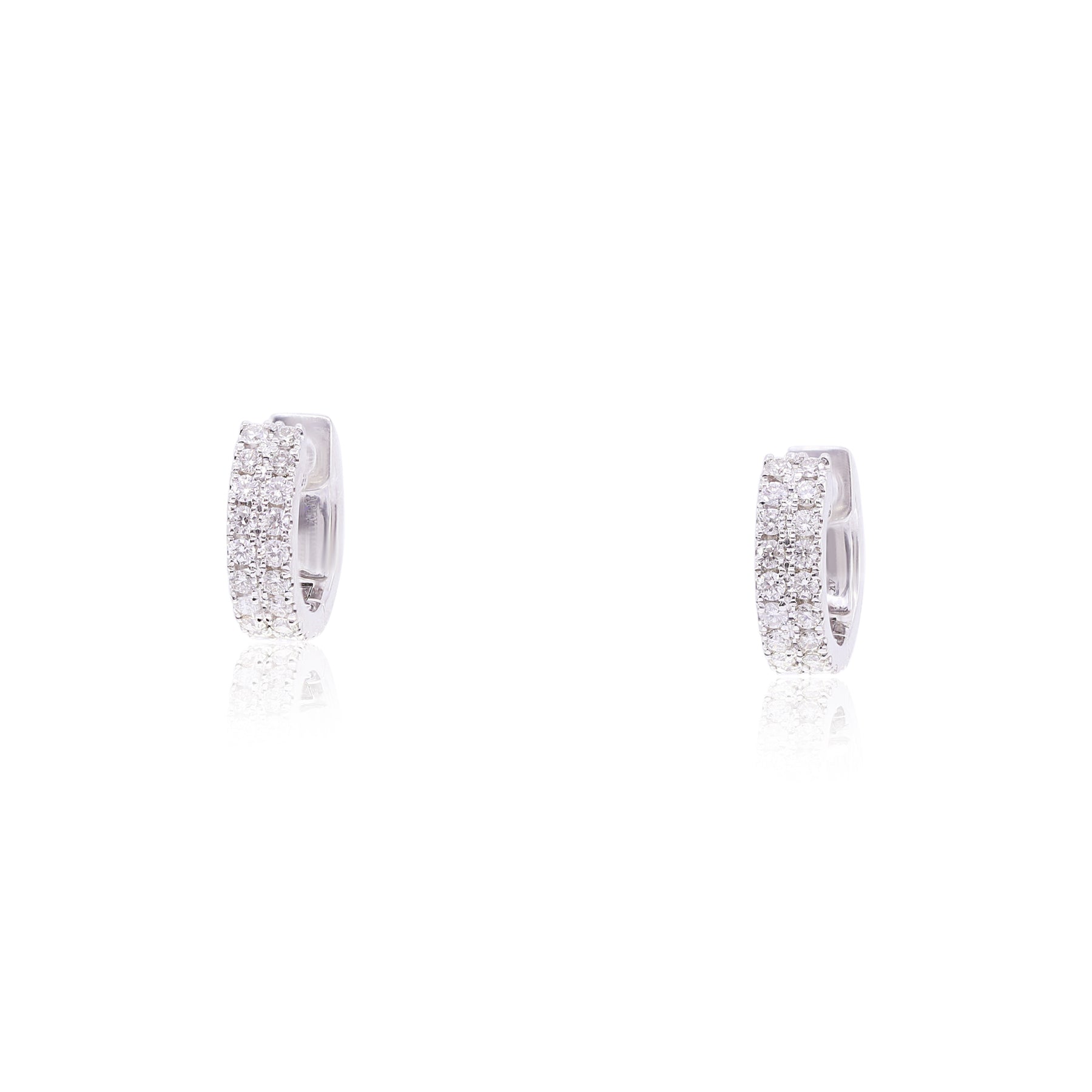 14K WHITE GOLD DIAMOND 2 ROW HUGGIE HOOP EARRINGS - 0.71CTW