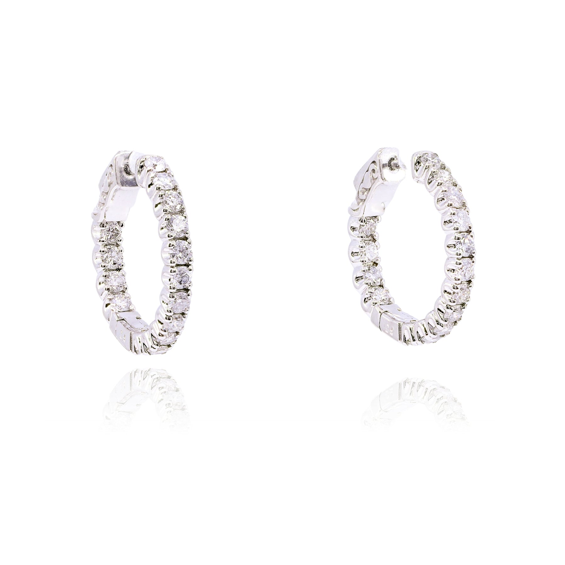 14K WHITE GOLD DIAMOND INSIDE OUTSIDE HOOP EARRINGS - 1.51CTW