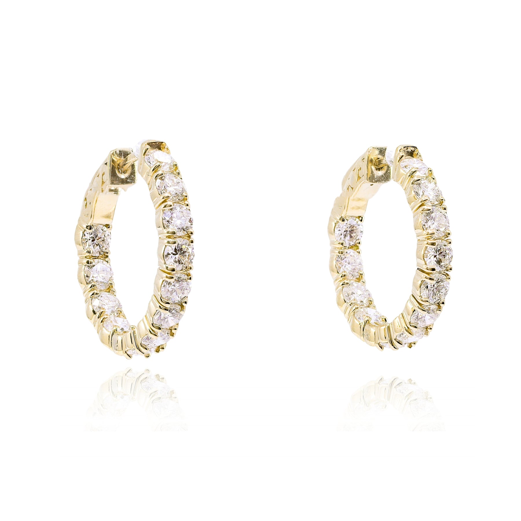 14K YELLOW GOLD DIAMOND INSIDE OUTSIDE HOOP EARRINGS - 3.55CTW