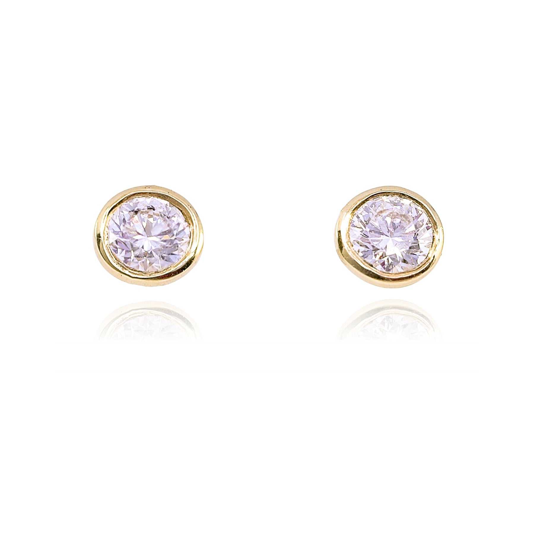 14K YELLOW GOLD BEZEL SET DIAMOND STUD EARRINGS - 1.00CTW