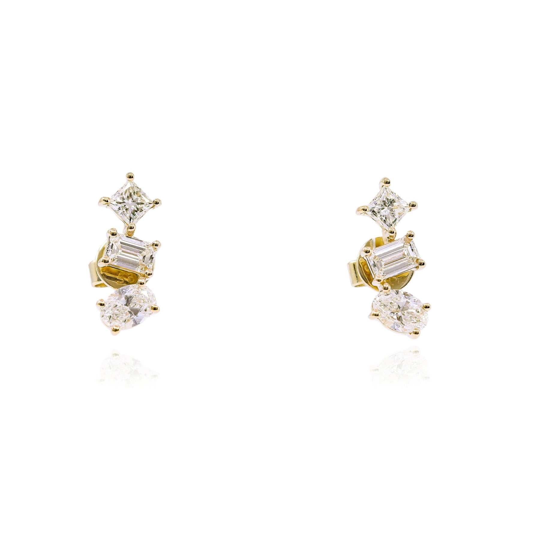 14K YELLOW GOLD DIAMOND MIXED CUT STUD EARRINGS - 1.48CTW