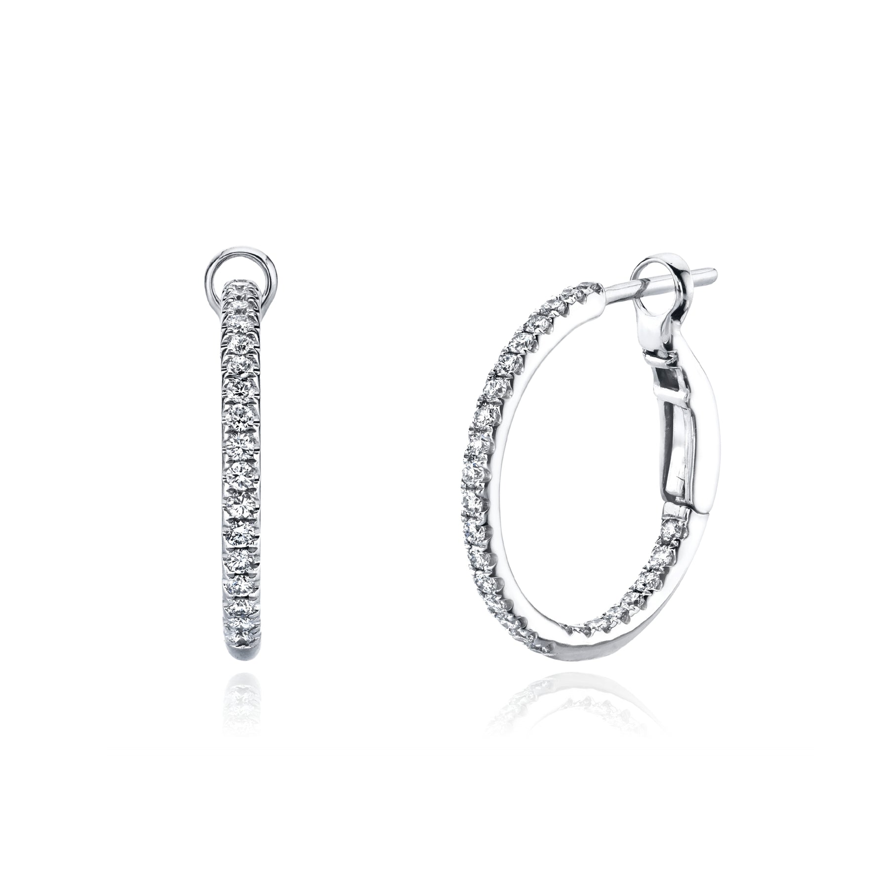 18K WHITE GOLD DIAMOND MICRO SET HOOP EARRINGS - 0.56CTW