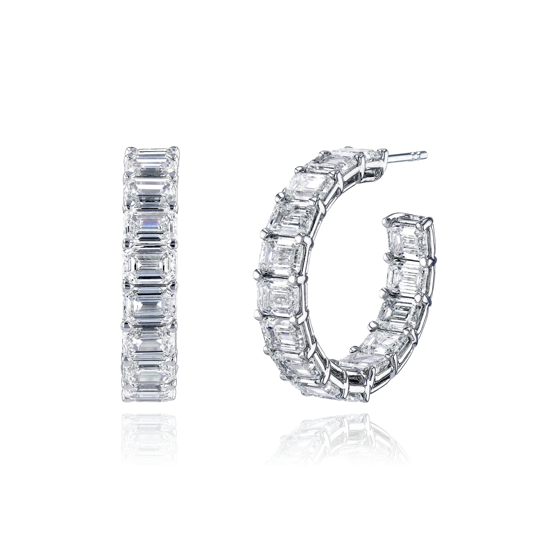 18K WHITE GOLD EMERALD-CUT DIAMOND HOOP EARRINGS - 8.61CTW