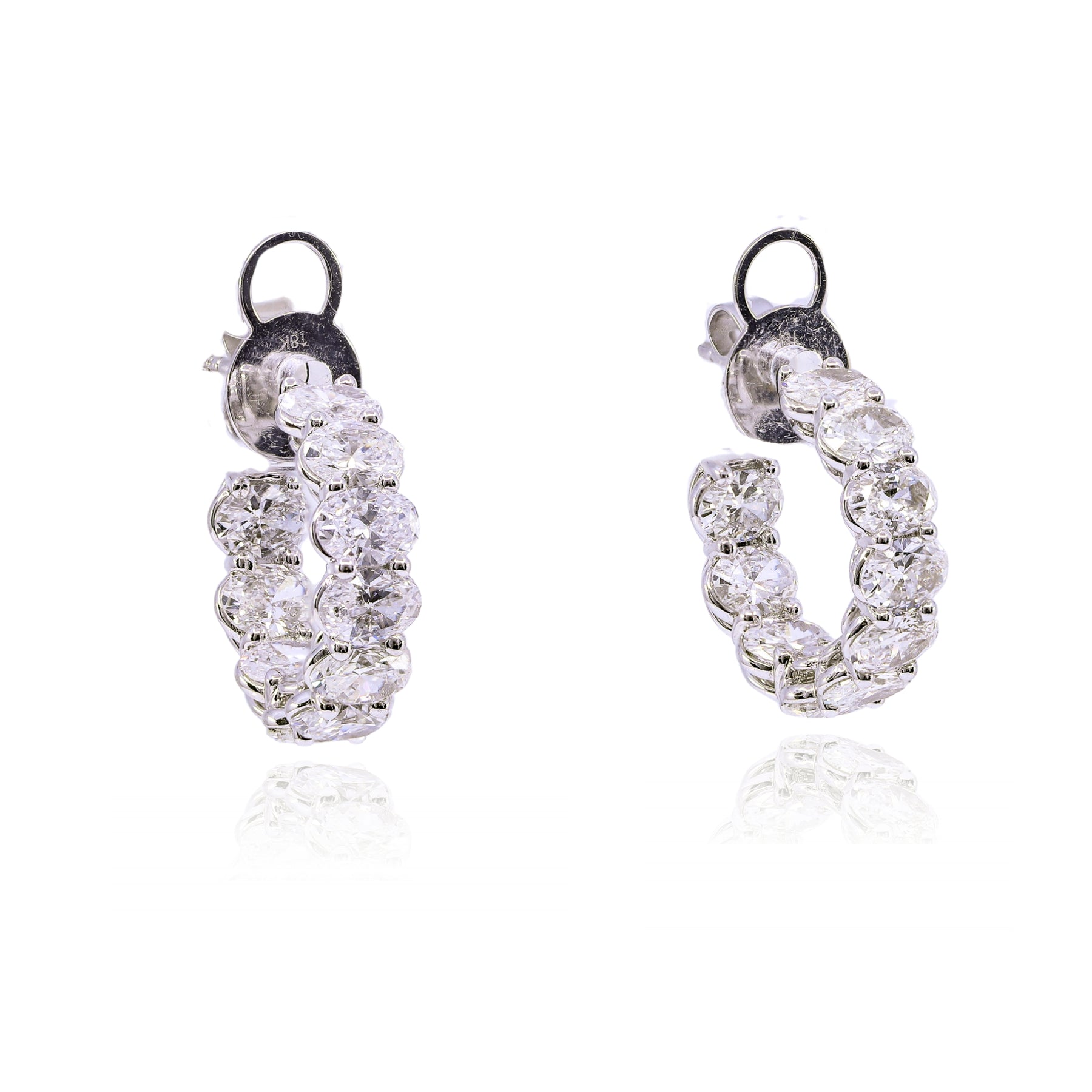 18K WHITE GOLD OVAL DIAMOND HOOP EARRINGS - 6.58CTW