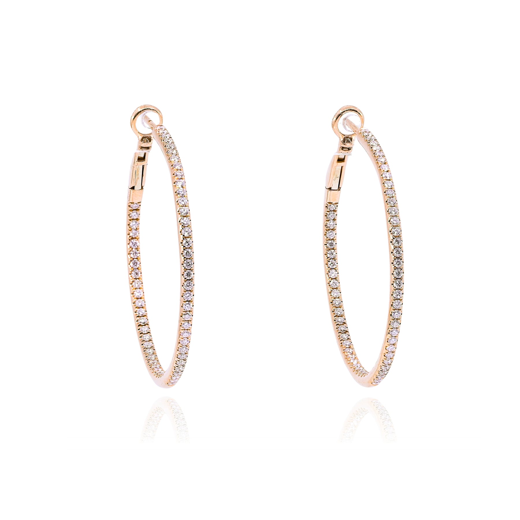 18K ROSE GOLD DIAMOND HOOP EARRINGS - 1.14CTW