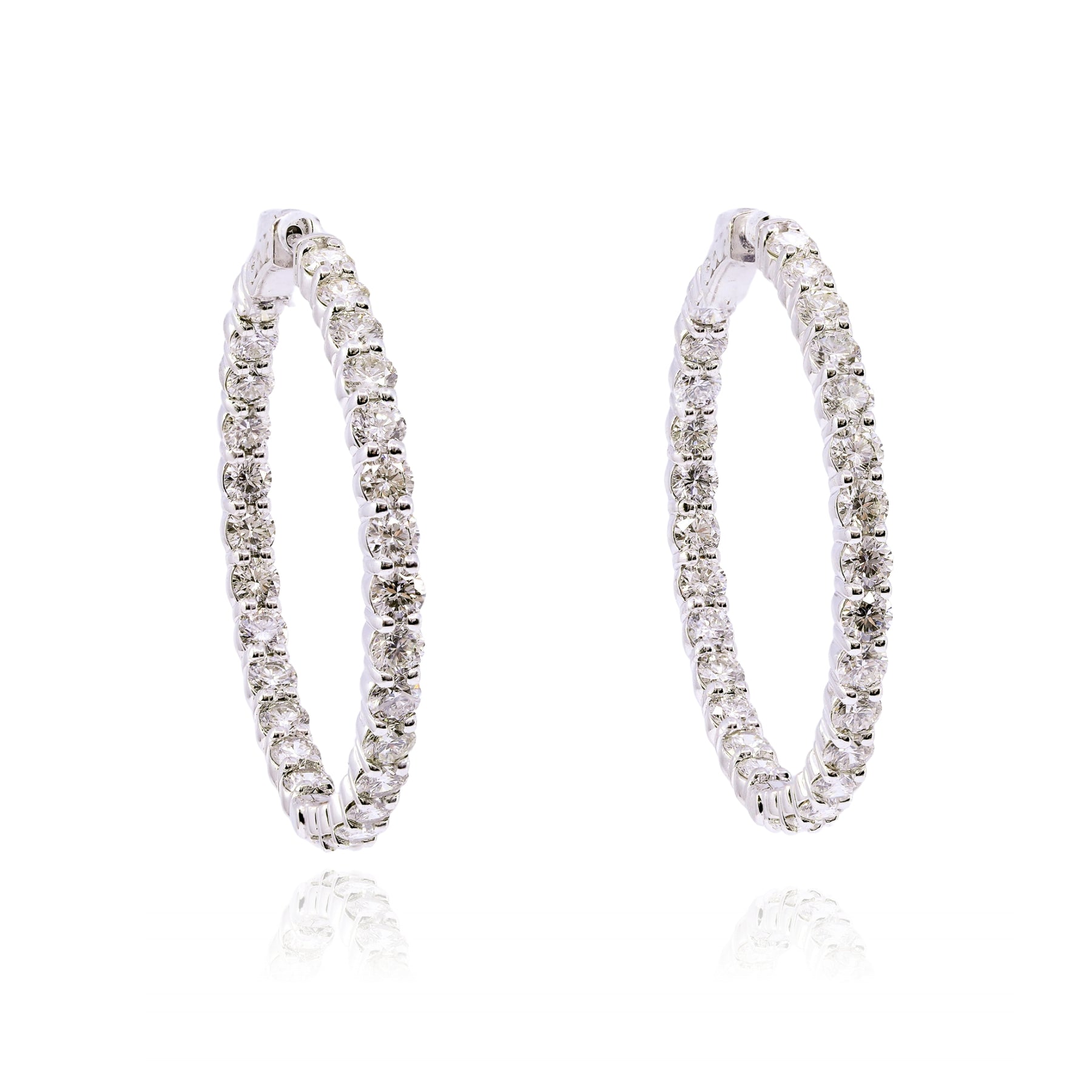 14K WHITE GOLD LARGE DIAMOND INSIDE-OUT HOOP EARRINGS - 7.13CTW