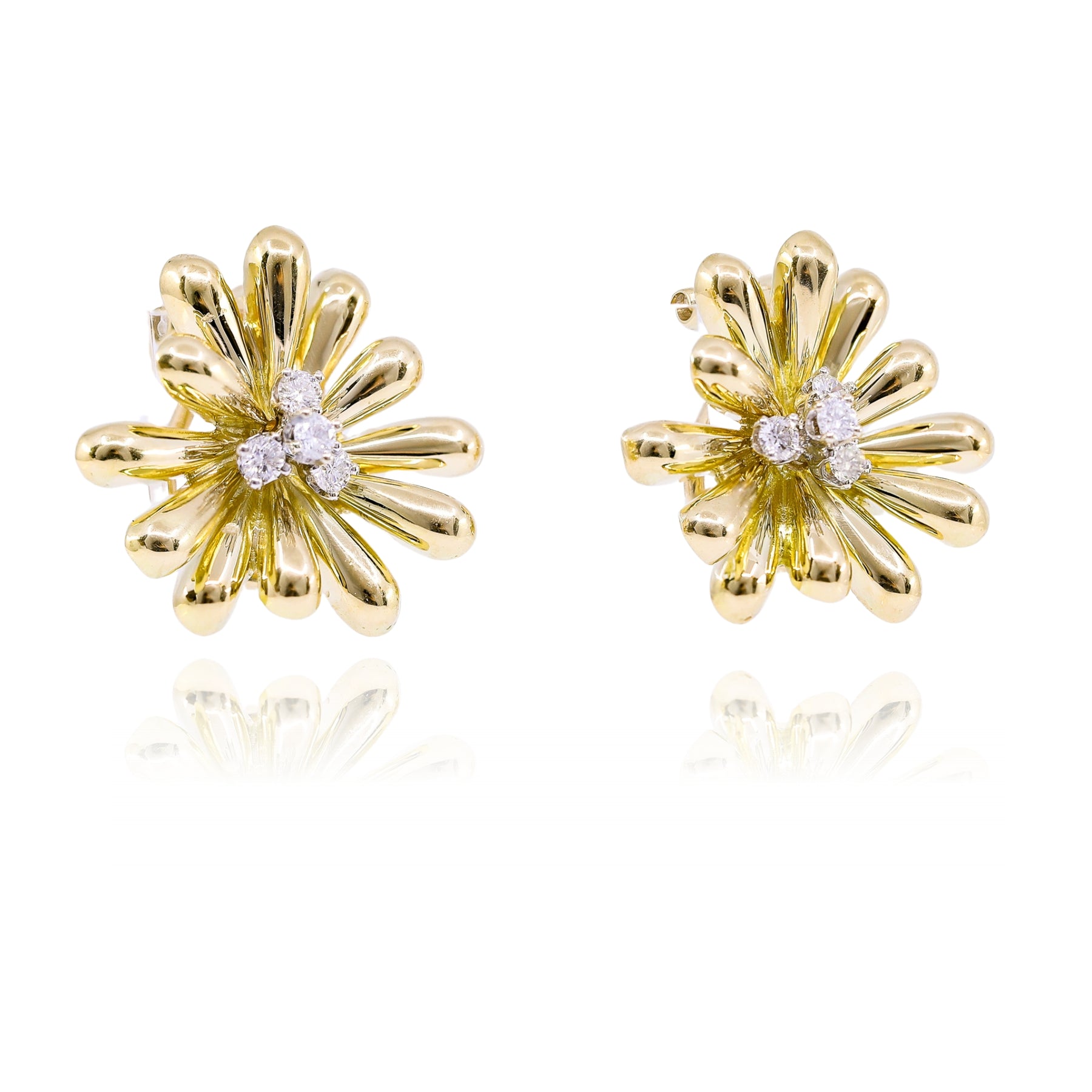 18K YELLOW GOLD DIAMOND FLOWER CLIP-ON EARRINGS - 0.40CTW