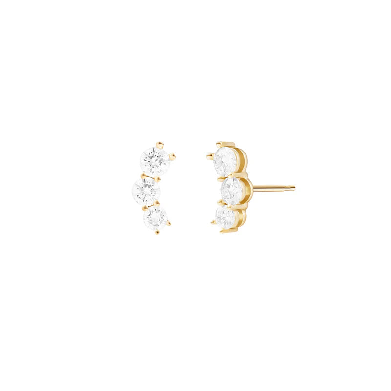 MELISSA KAYE 18K YELLOW GOLD ARIA TRIPLET DIAMOND STUD EARRINGS