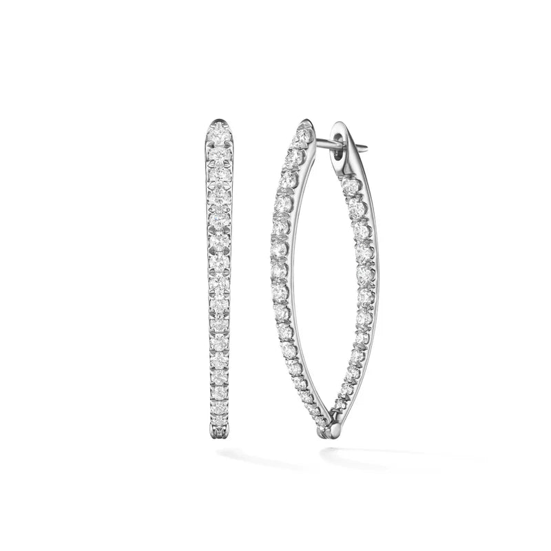 MELISSA KAYE 18K WHITE GOLD CRISTINA INSIDE-OUTSIDE DIAMOND V-HOOP EARRINGS