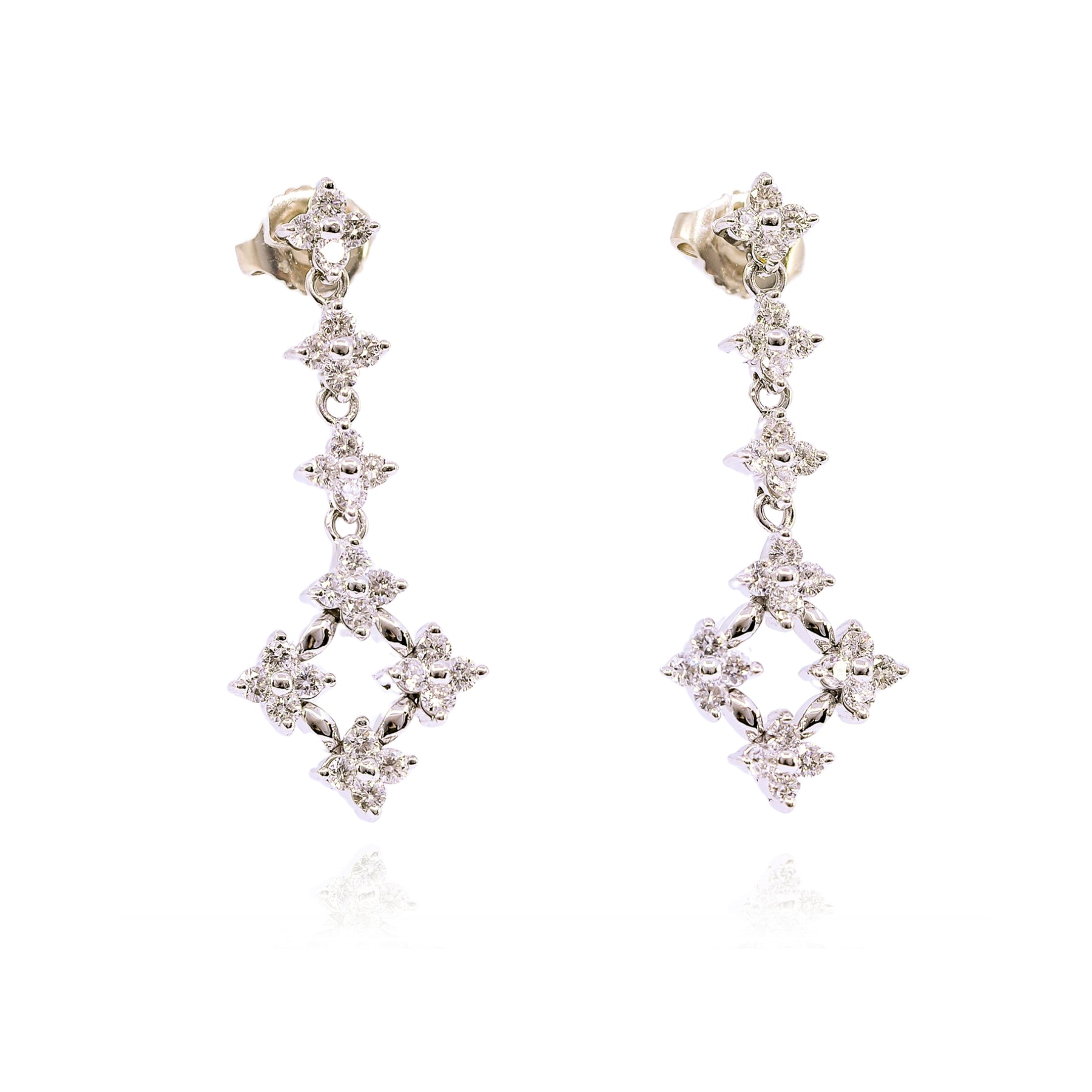 18K WHITE GOLD DIAMOND DANGLE EARRINGS - 1.12CTW