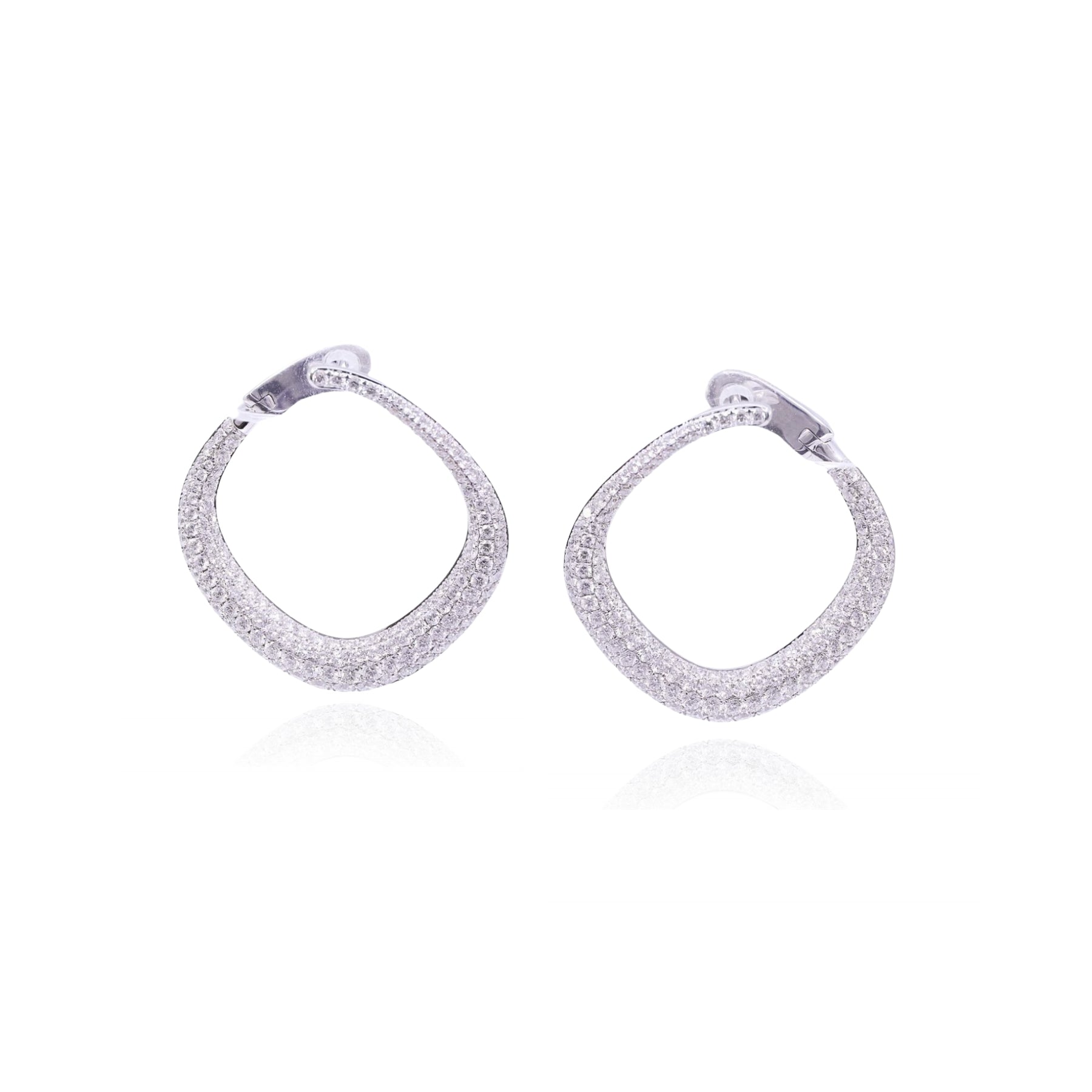 18K WHITE GOLD PAVE DIAMOND SIDEWAYS HOOP EARRINGS - 2.34CTW