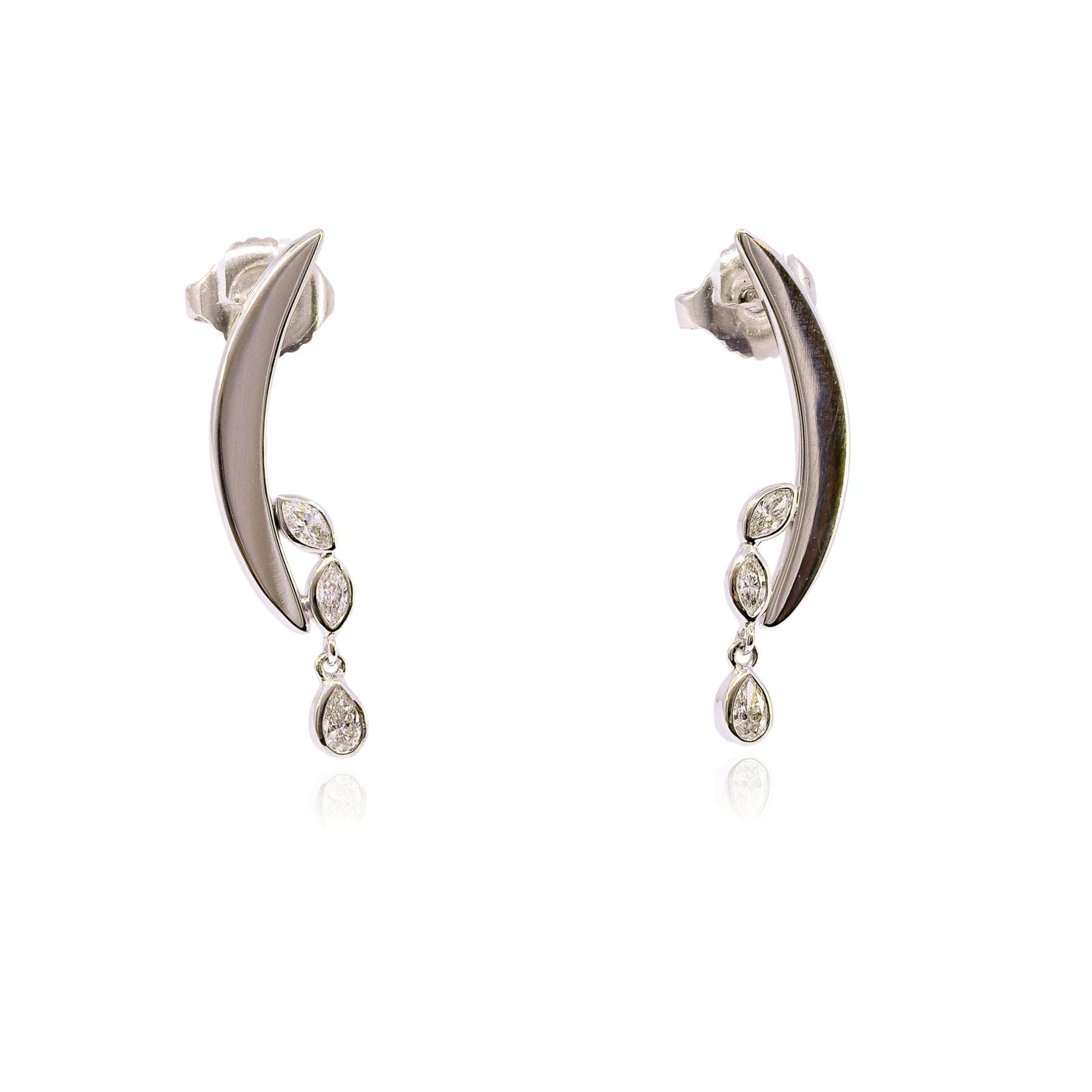 BRIAN KEENEY DESIGN 14K WHITE GOLD PAPER MOON DIAMOND EARRINGS - 0.21CTW