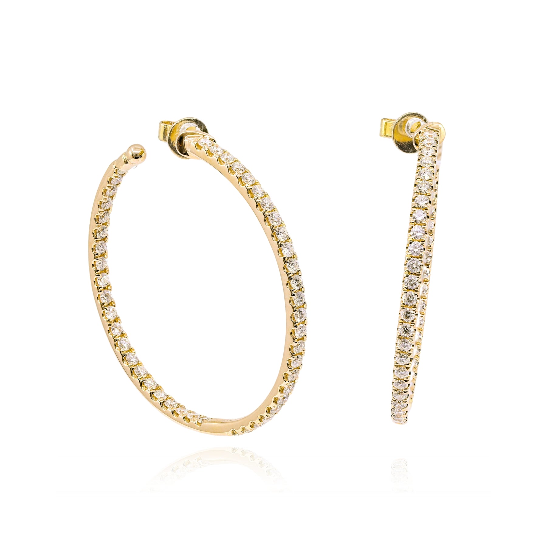 14K YELLOW GOLD DIAMOND INSIDE-OUT HOOP EARRINGS - 2.36CTW