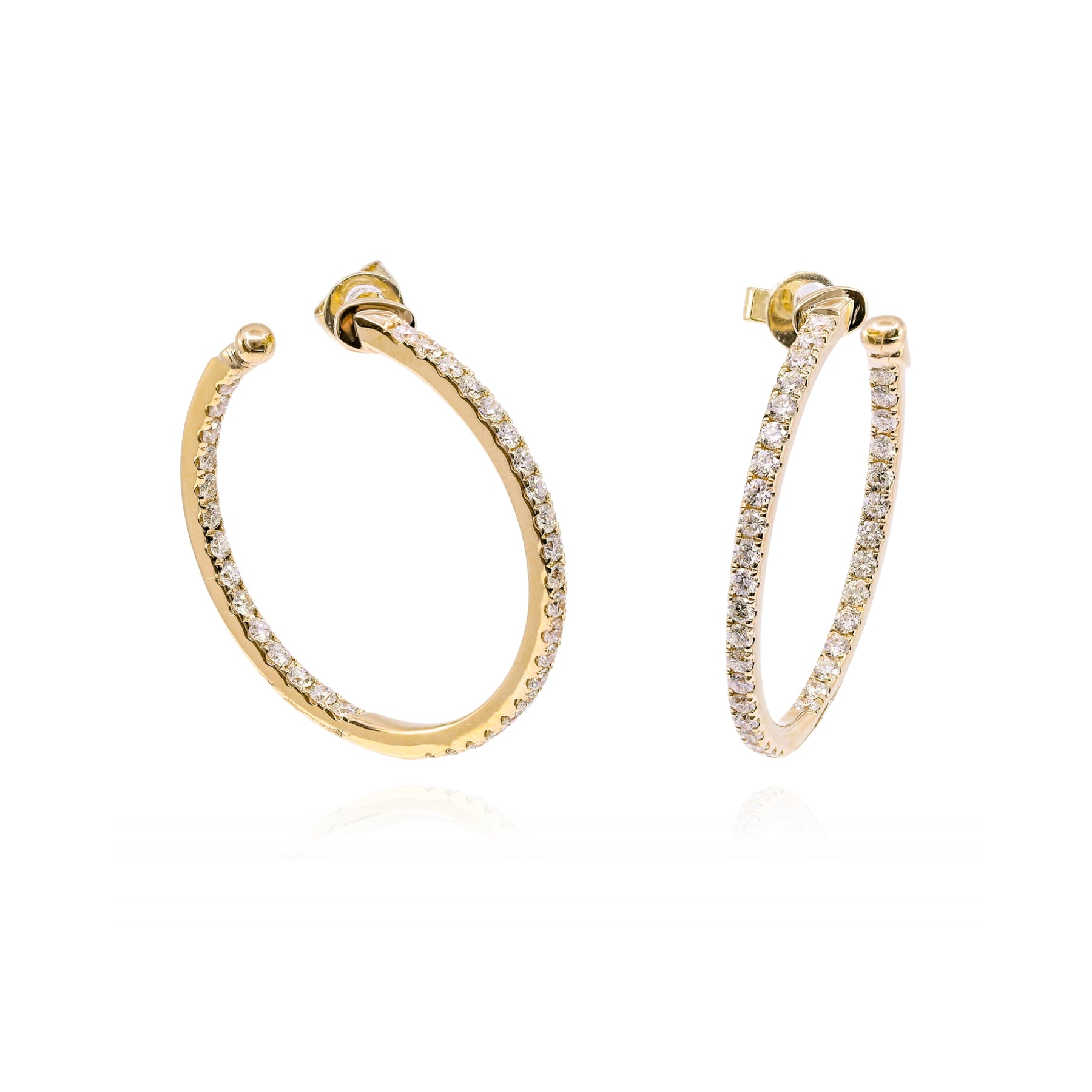 14K YELLOW GOLD DIAMOND INSIDE OUT HOOP EARRINGS - 1.79CTW