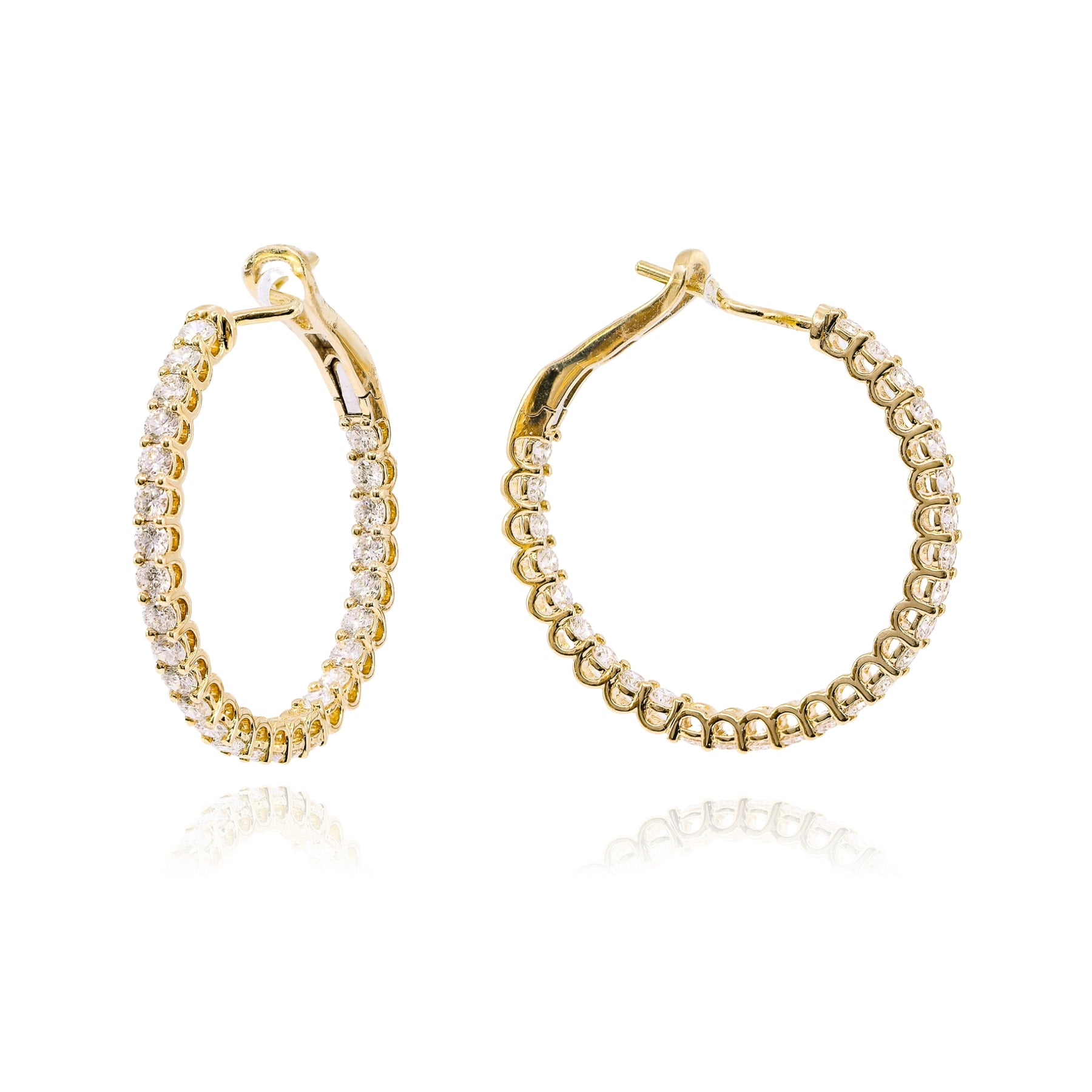 14K YELLOW GOLD DIAMOND INSIDE OUT HOOP EARRINGS - 2.44CTW