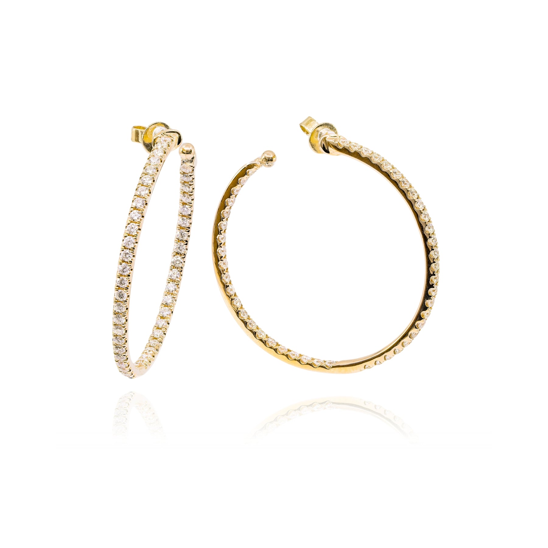 14K YELLOW GOLD INSIDE OUT DIAMOND HOOP EARRINGS - 2.30CTW